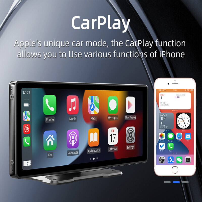 9″ Portable Car Stereo Camera Wireless Carplay AndroidAuto Touchscreen Bluetooth
