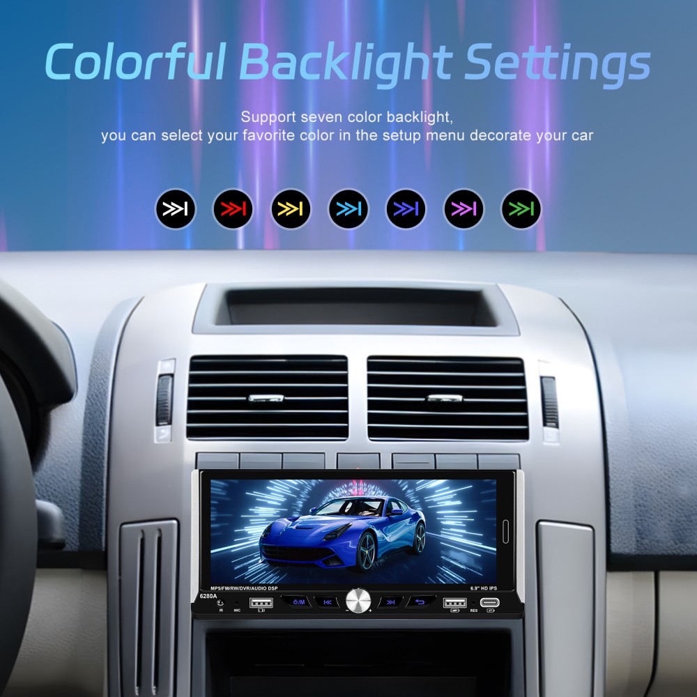 2+64GB Single 1DIN Car Radio GPS NAVI Carplay 6.9 Inch Stereo Player Android 15