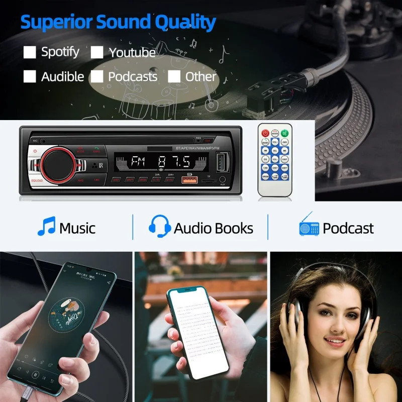 1 DIN 2.17 inch Car Stereo Radio Touch Screen Bluetooth FM MP3 Player TF USB AUX
