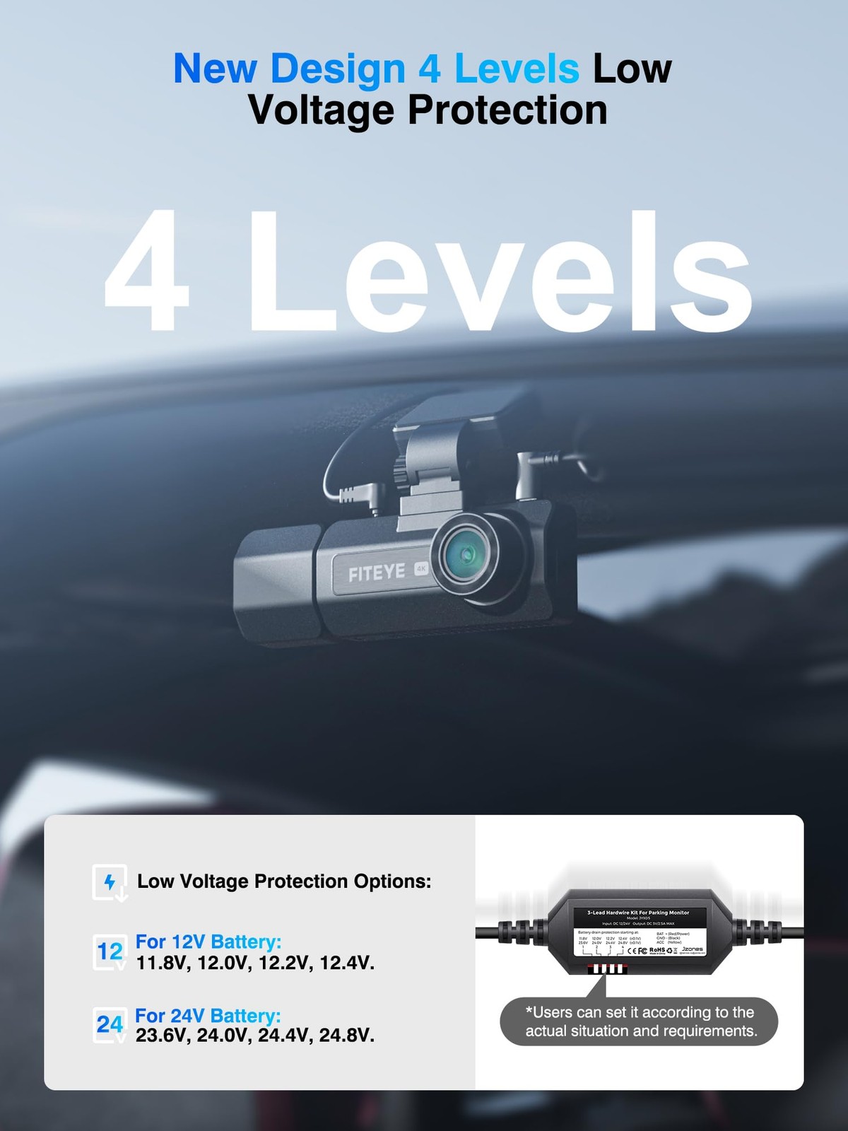 Fiteye Dash Cam Hardwire Kit, 11.5ft Type C USB Port Converts 12V-24V to 5V, Das