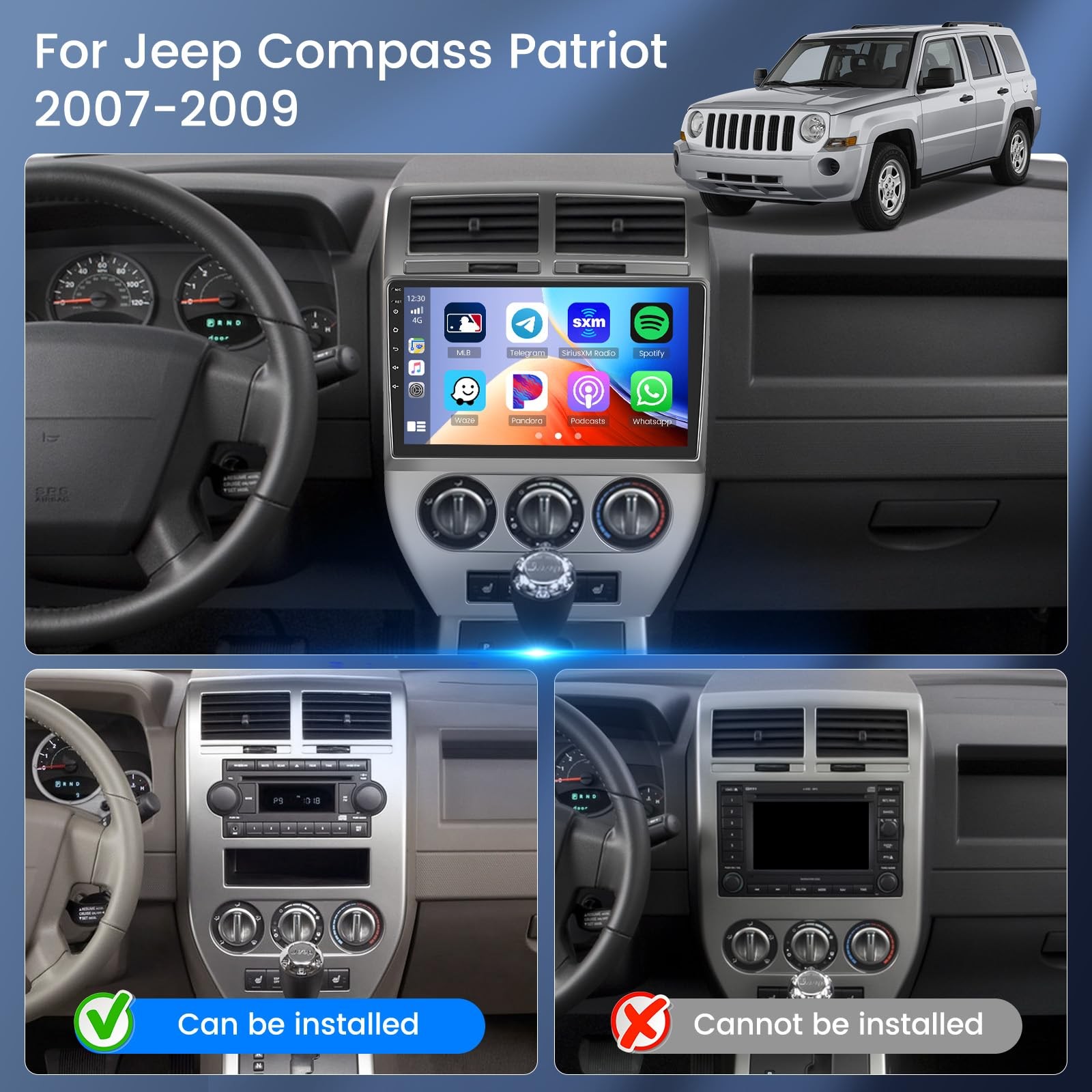 Car Radio for Jeep Compass Patriot 2007 2008 2009: 2G+64G Car Stereo with Wir…