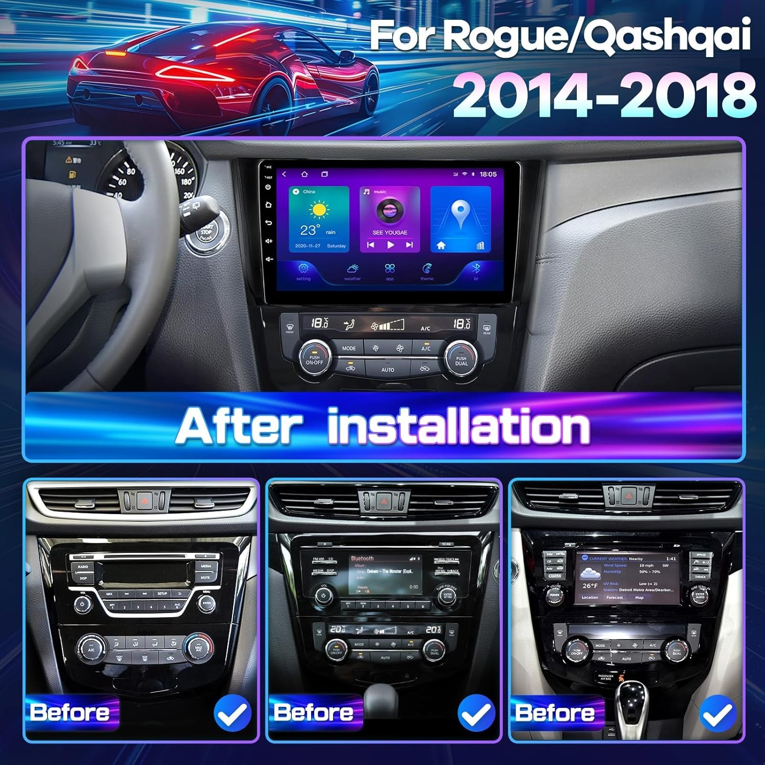 For 2014-2017 Nissan Rogue Carplay Android 13 Car Stereo 2 Din Radio GPS Navi