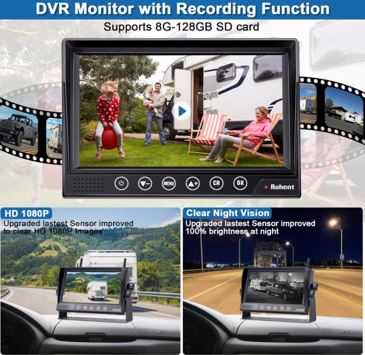 Cámara de Reversa RV HD1080P con 2 Cámaras, DVR y Pantalla Táctil 7”. Nuevo