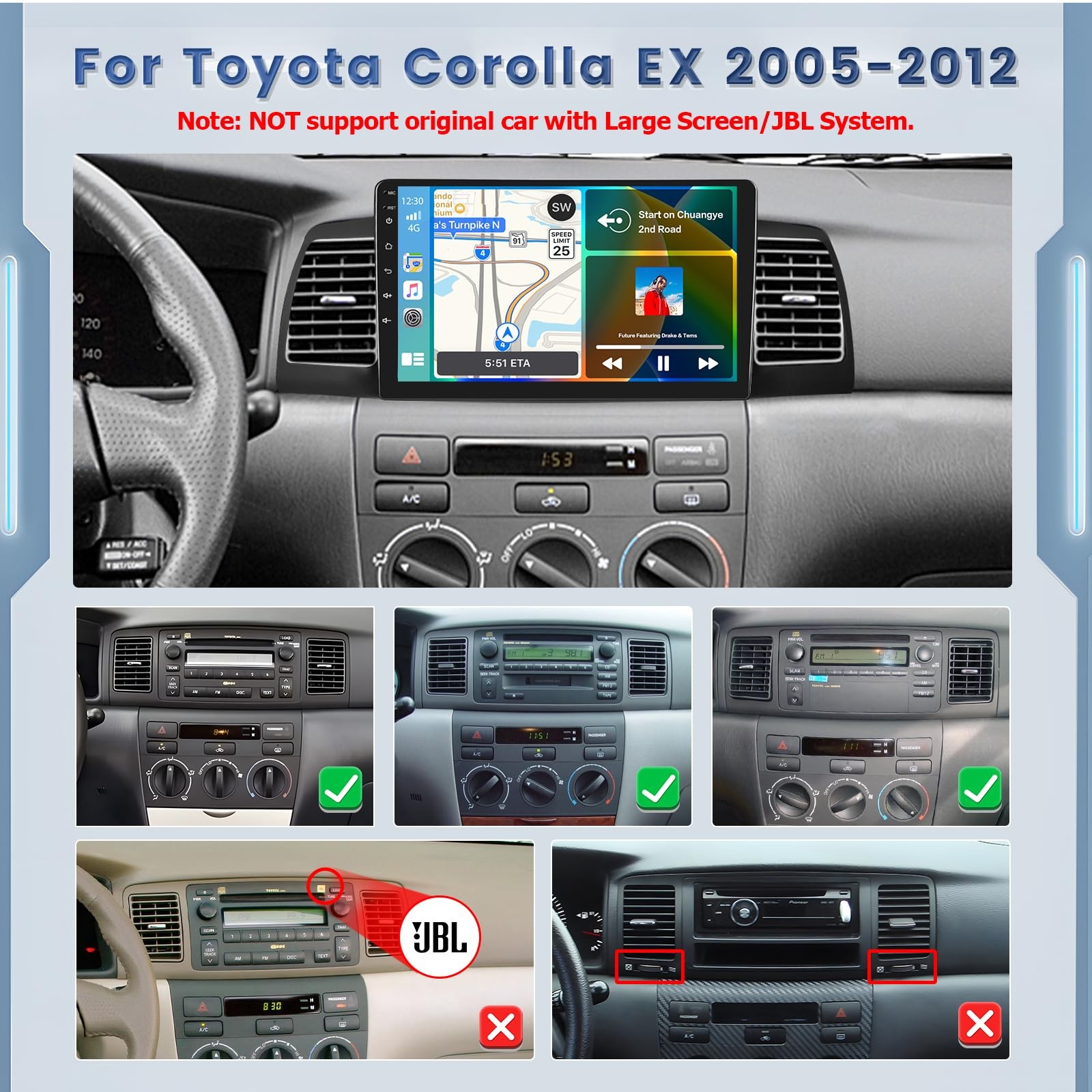 Roinvou Upgrade Hifi Car Radio For Toyota Corolla Ex 2005-2012 2G64G 9 Inch Car