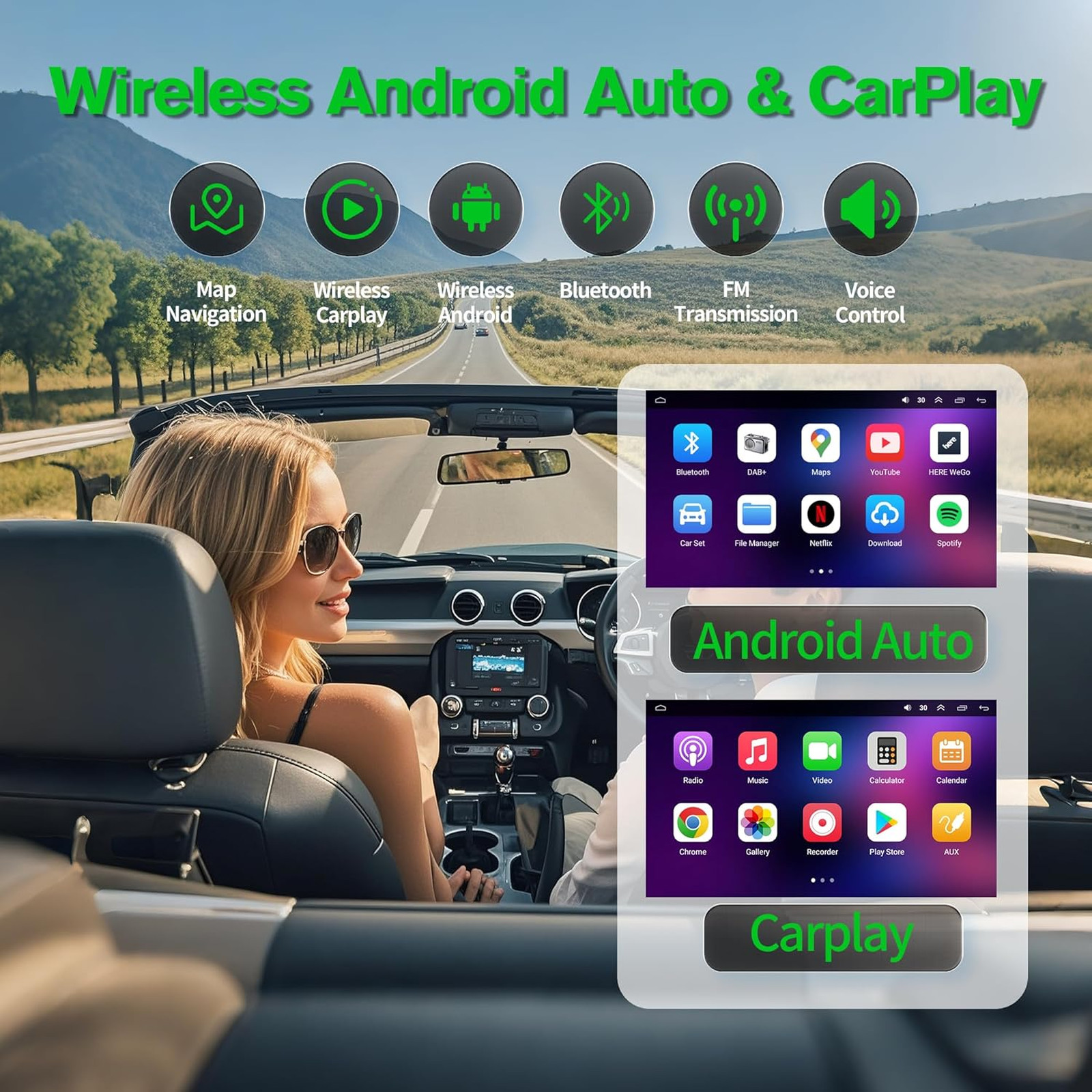 Android 13 Car Stereo with Wireless Apple Carplay Android Auto 9 Inch