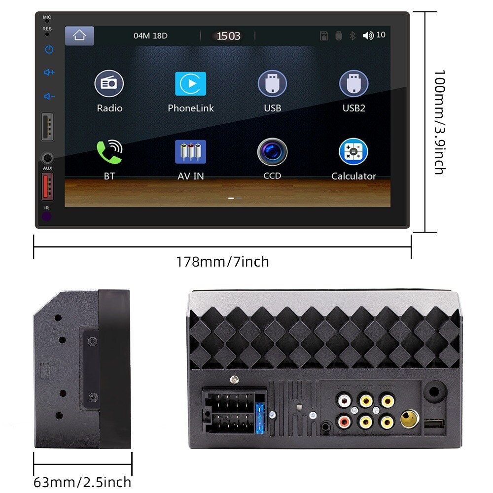 7″ Double 2 DIN Car MP5 Player Bluetooth Touch Screen Stereo Radio With Camera