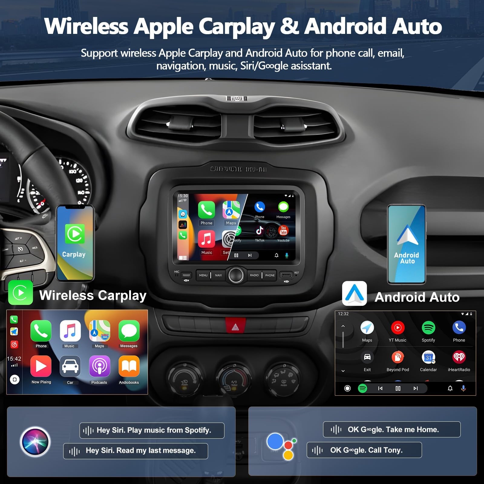 CAMECHO 4+64G Car Radio Stereo for Jeep Renegade 2015-2020 / Jeep Compass 201…
