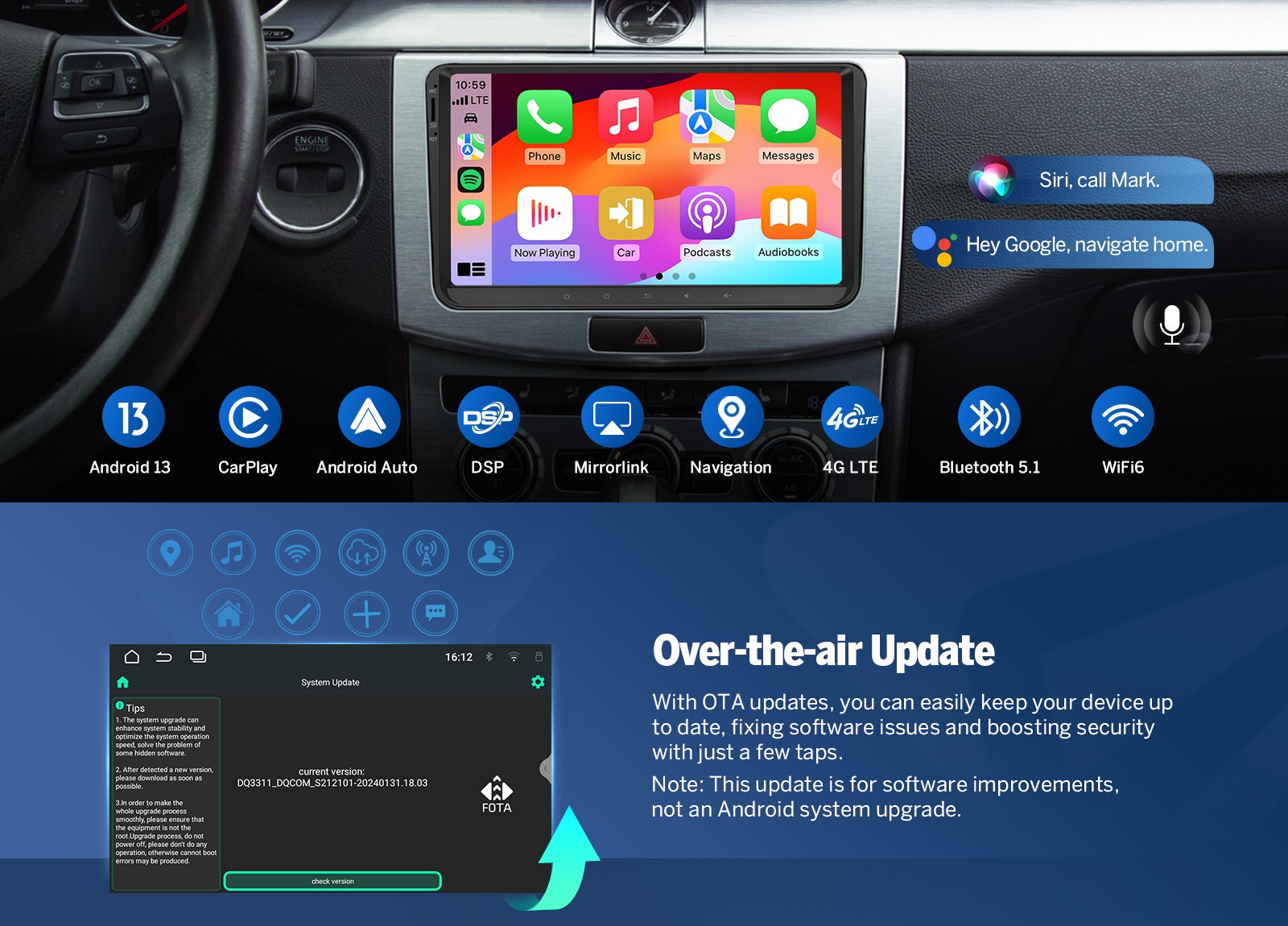 VWX6S for VW Tiguan MK1 QLED 6+64 9″Android 13 Car Stereo Radio Wireless CarPlay