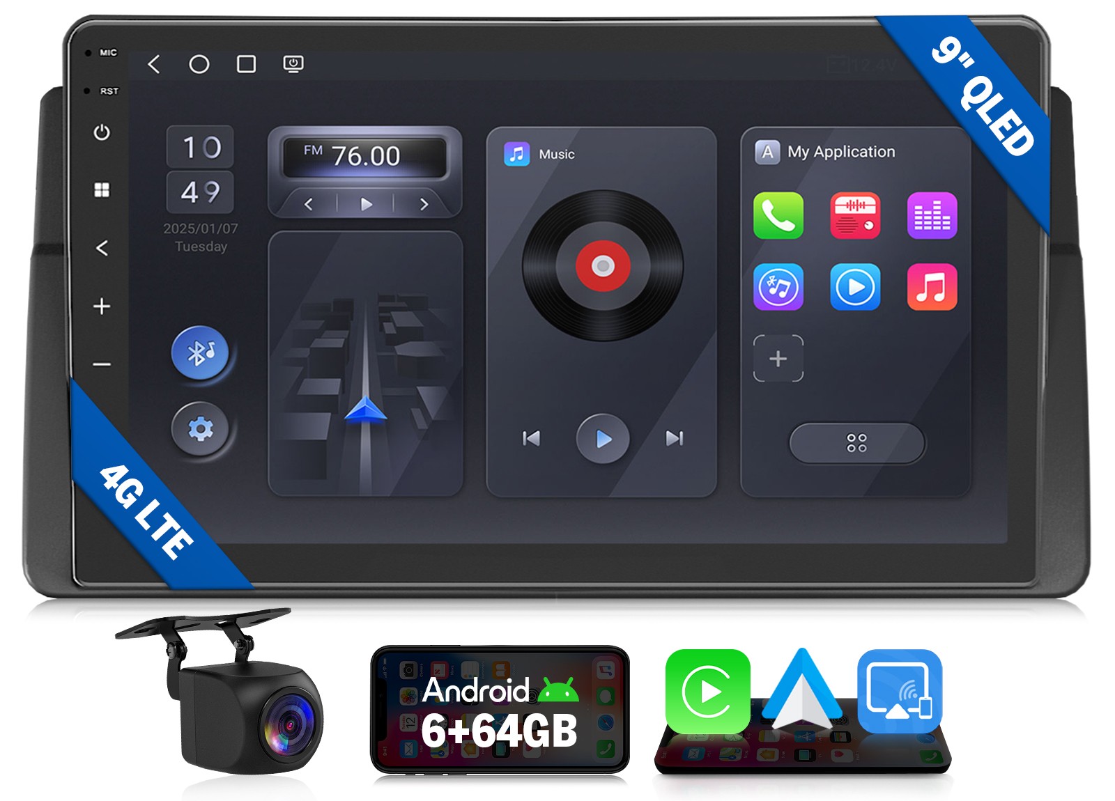Apple CarPlay 9″ QLED 6+64 Car Radio for BMW E46 325i 330i M3 4G LTE GPS Navi HD