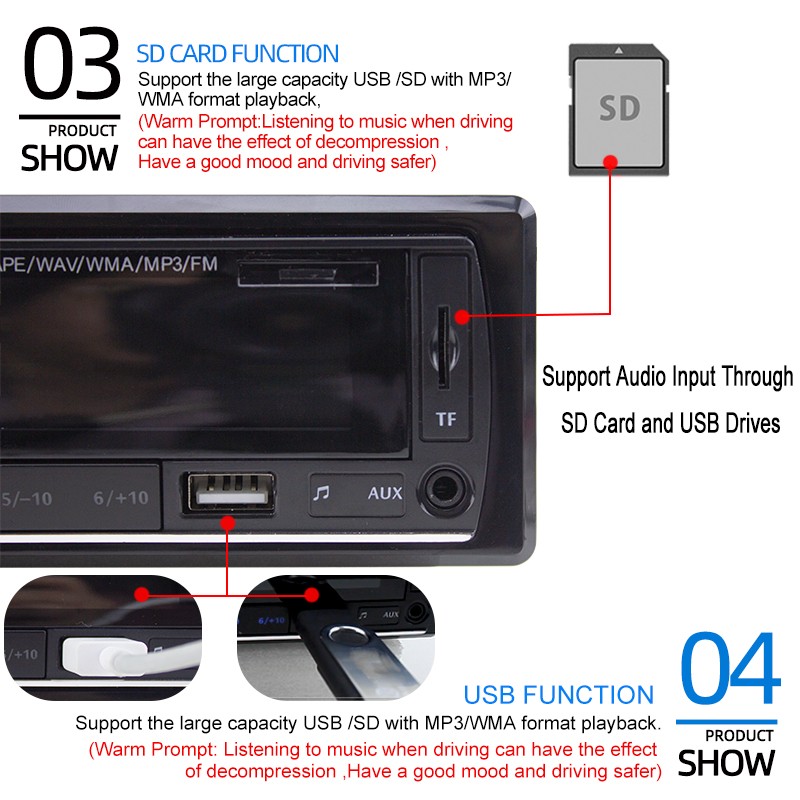 1 Din Bluetooth FM MP3 USB SD AUX With Remote Control Car Radio Receiver