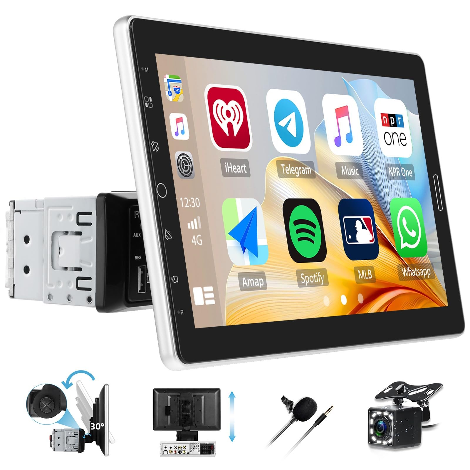 10.1 Inch Single Din Car Radio Stereo with Wireless CarPlay&Android Auto, Det…