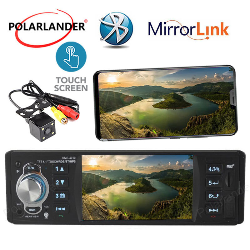 4.1” 1 Din Car MP5 Player Radio Bluetooth TF FM RDS Stereo Wheel Control Camera