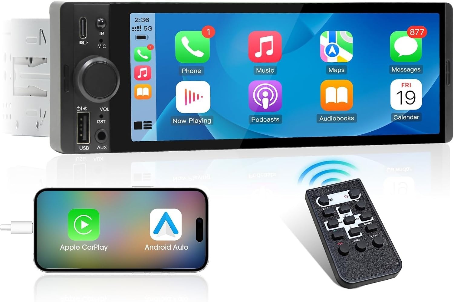 Compact 6.5″ Touchscreen Car Stereo – CarPlay, Android Auto, 4-Channel Sound