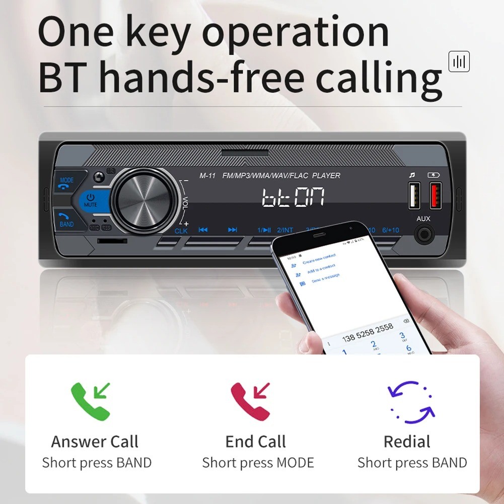 MP3 Player One DIN Car Stereo Radio Audio In-Dash Bluetooth FM AUX