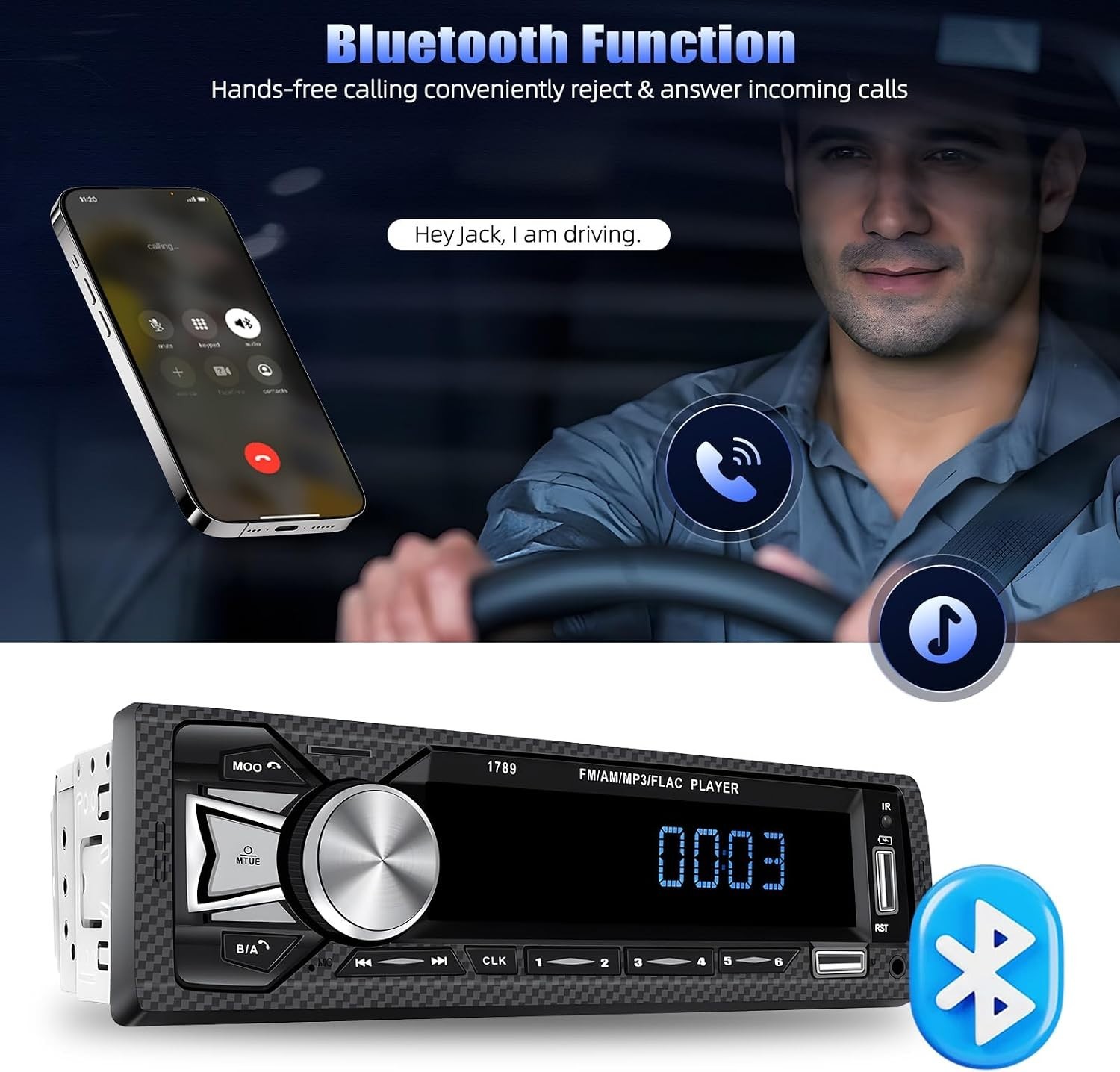 Digital LCD Single Din Car Radio with FM, MP3 Player & RGB Backlit Buttons