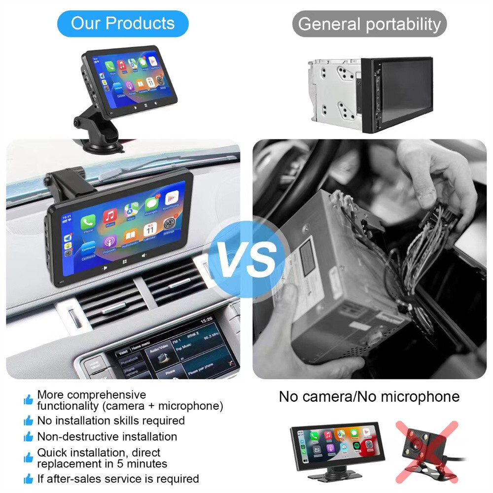 7in Car Stereo Radio Portable Player GPS Navi Touch Screen Mirror Link W/Camera