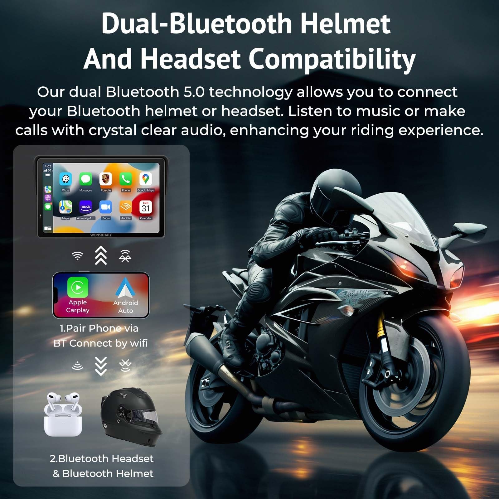 2025 Wonsidary W722 for Motorcycle CarPlay Android Auto,7 Waterproof Smart G…