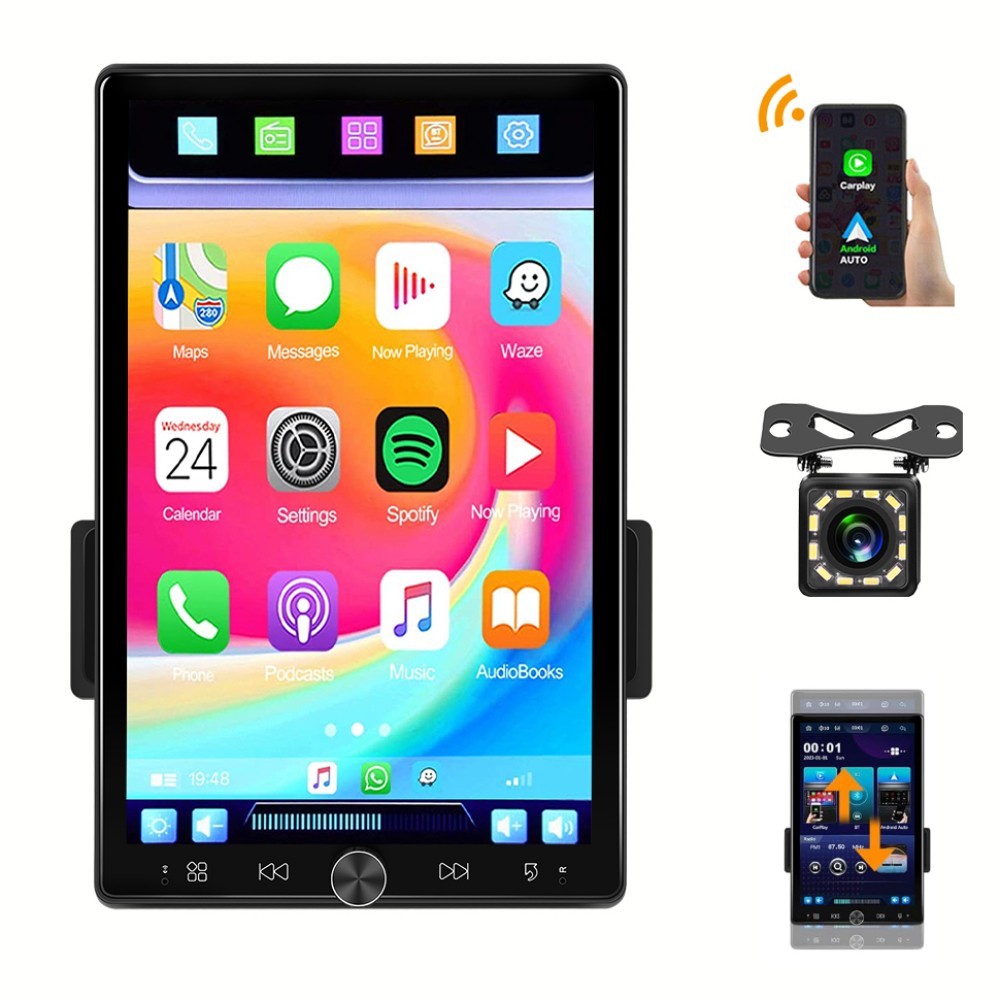 10.4″ Single 1DIN Rotatable Radio Wireless Apple CarPlay Car Stereo Touch Screen