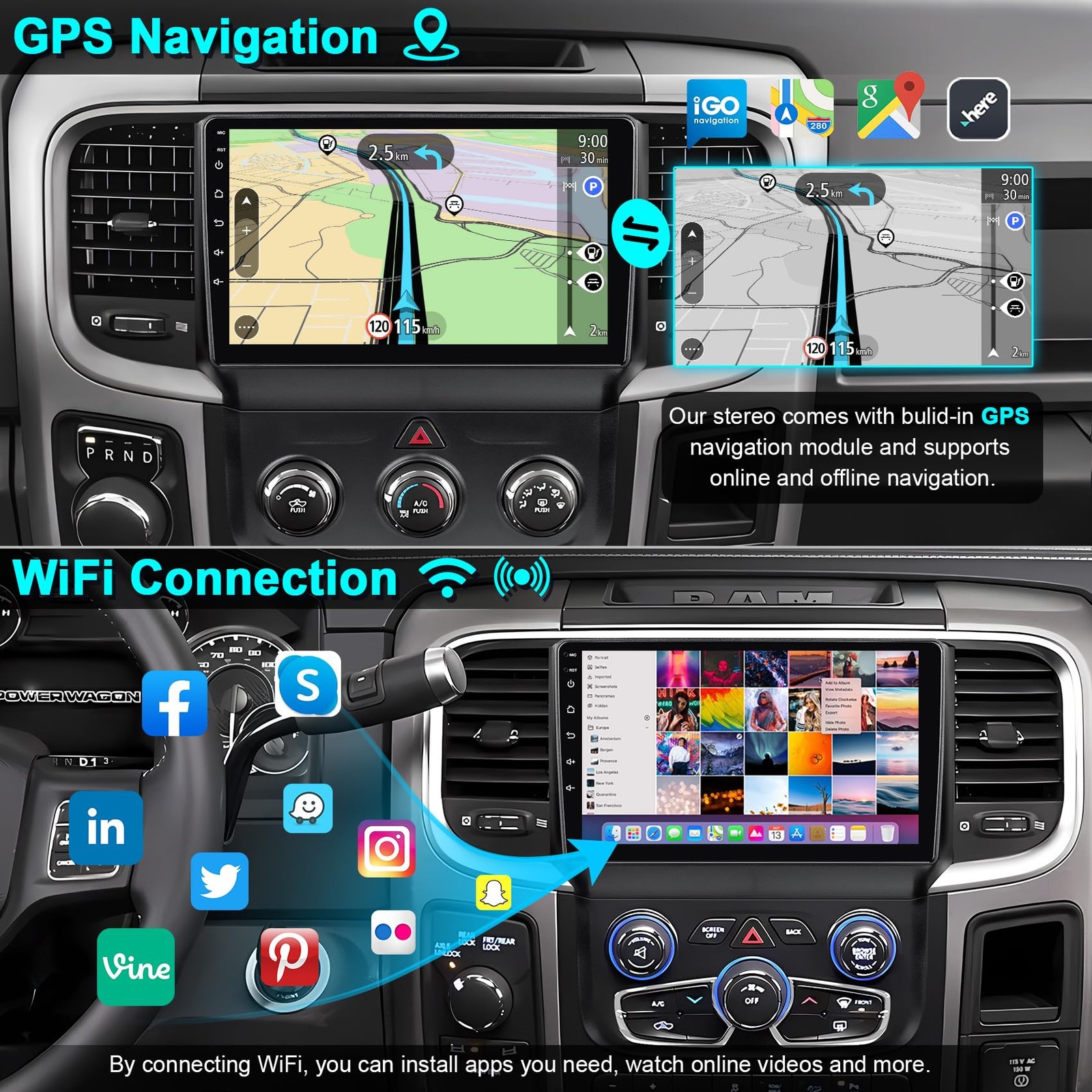 8-core 4G+64G Car Radio for Dodge 2013-2018 RAM 1500/2500/3500(Manual & Auto …