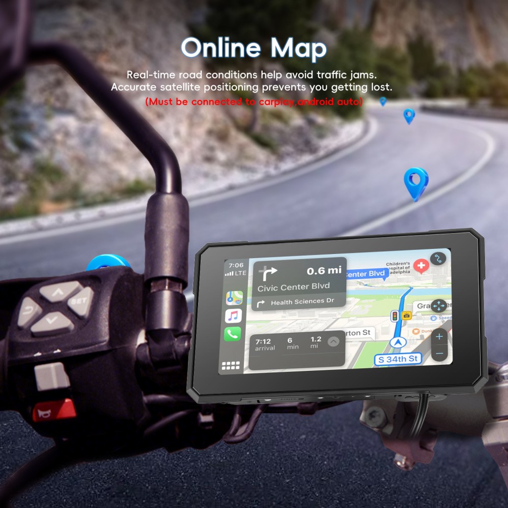 5″ Motorcycle Carplay Navigation Wireless CarPlay Android Auto IP67 Touch Screen