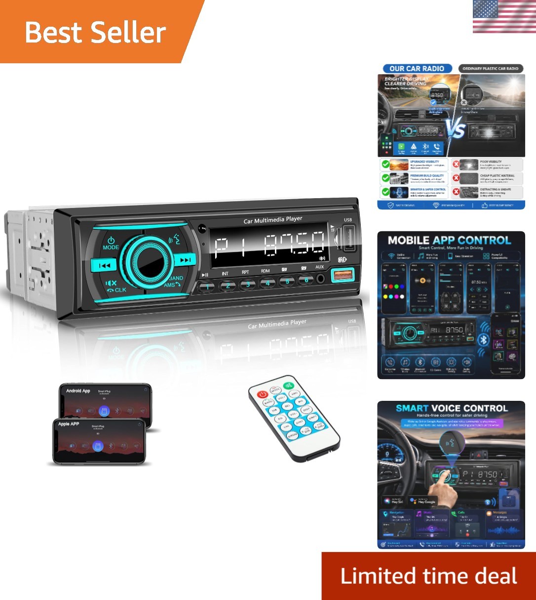 Single Din Radio Car Stereo Bluetooth,Radio Head Unit with FM/Dual USB/AUX/TF…