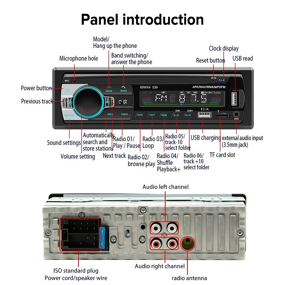 Vintage Car FM Radio MP3 Player Bluetooth USB Classic Stereo Audio Receiver AUX