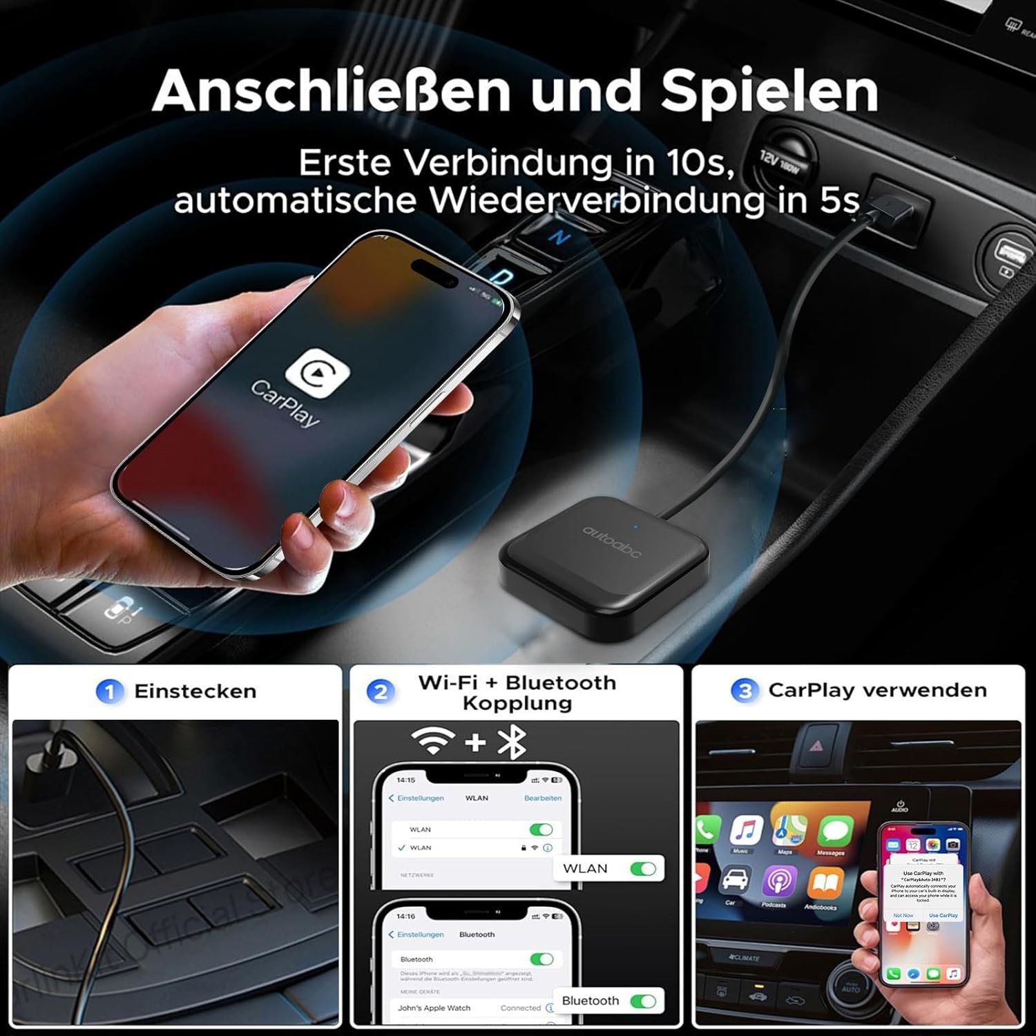 Wireless CarbitLink USB Dongle w/CarPlay Android Auto For Chinese Geely Changan