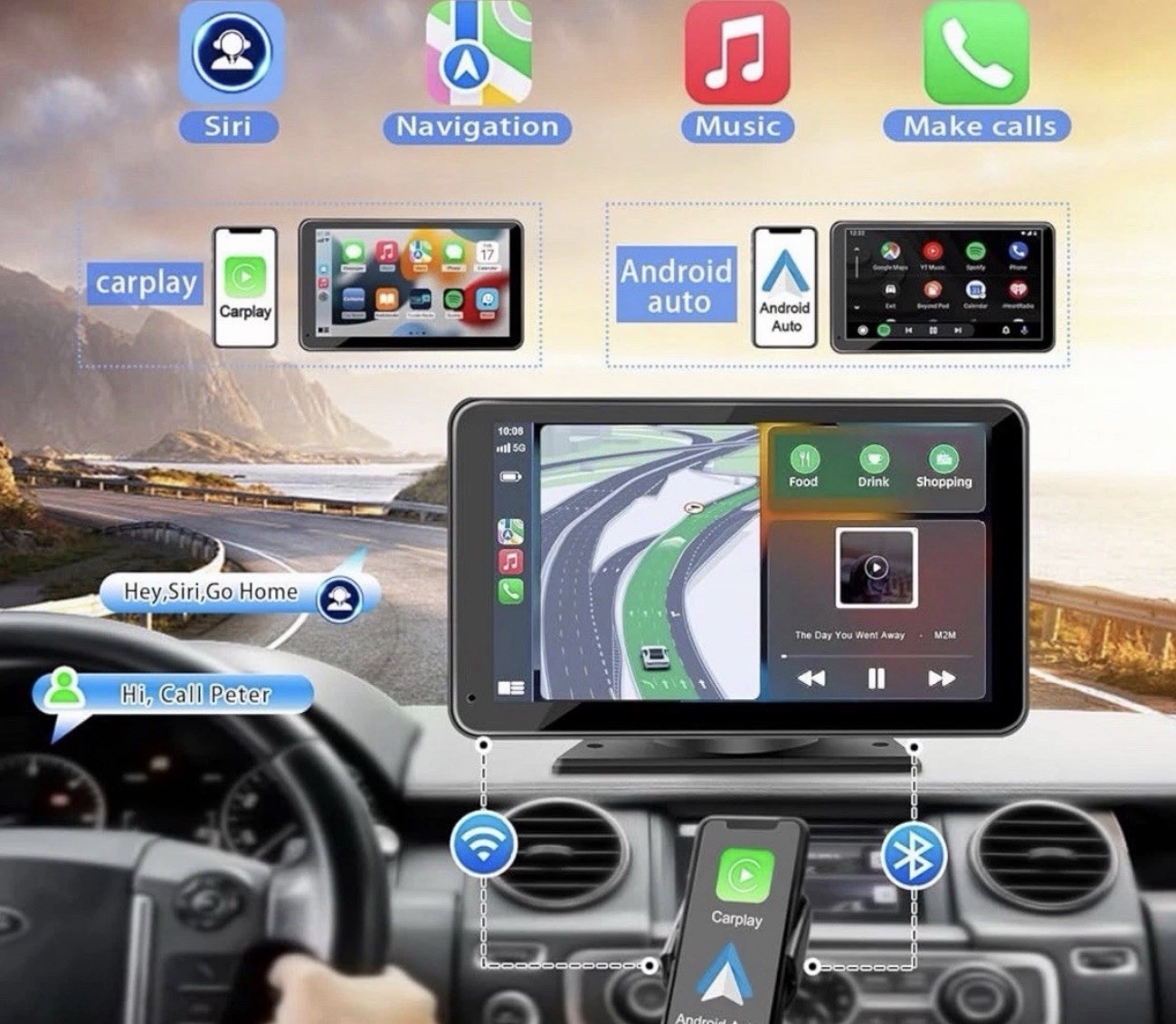 Portable Wireless Apple CarPlay and Android Auto IPS Touch Screen for Car New