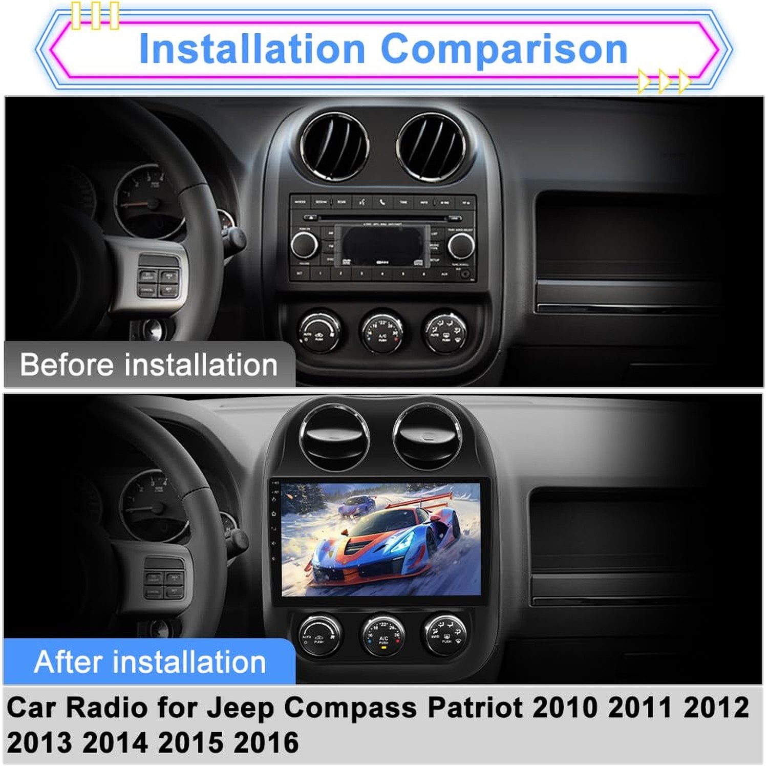 Car Radio for Jeep Compass Patriot 2010–2016, 10.1″ Touchscreen Android 13