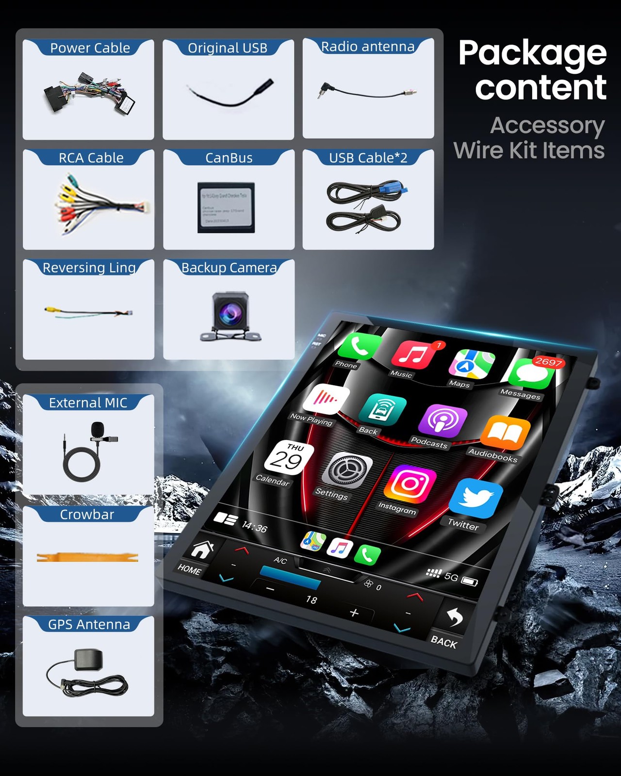 For Jeep Grand Cherokee 2014-2017 Car Radio Wireless Carplay BT WiFi SWC FM RDS