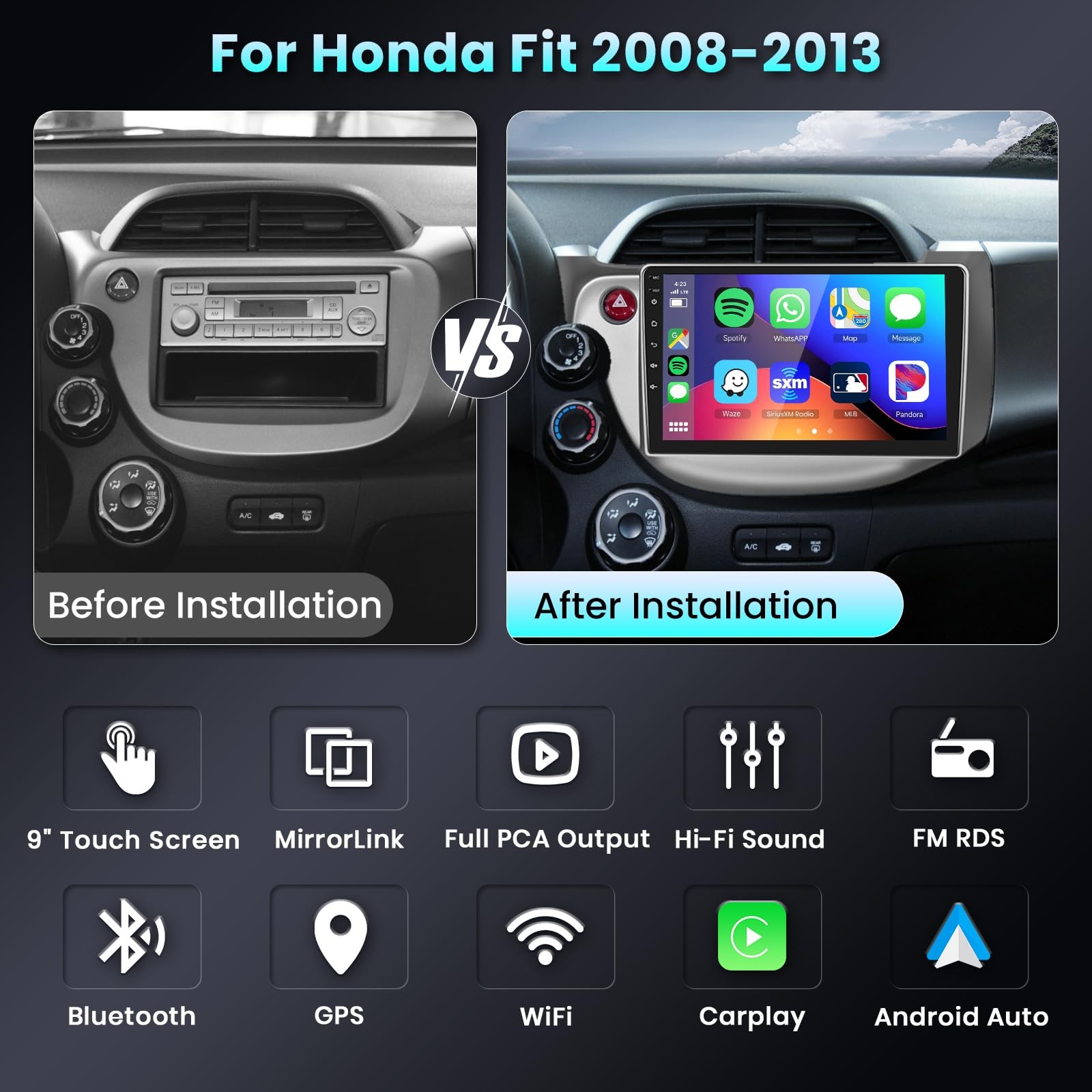 Podofo Built-In Dsp Car Stereo For Honda Fit 2008-2013 Radiocarplay Android