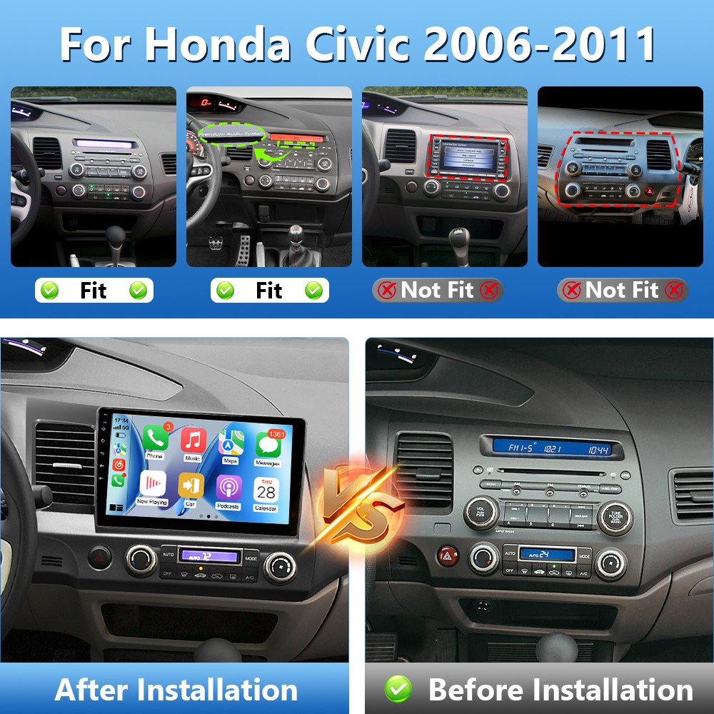 For Honda Civic 2006-2011 Car Stereo Radio Carplay GPS Android 13 Camera 2G+64GB