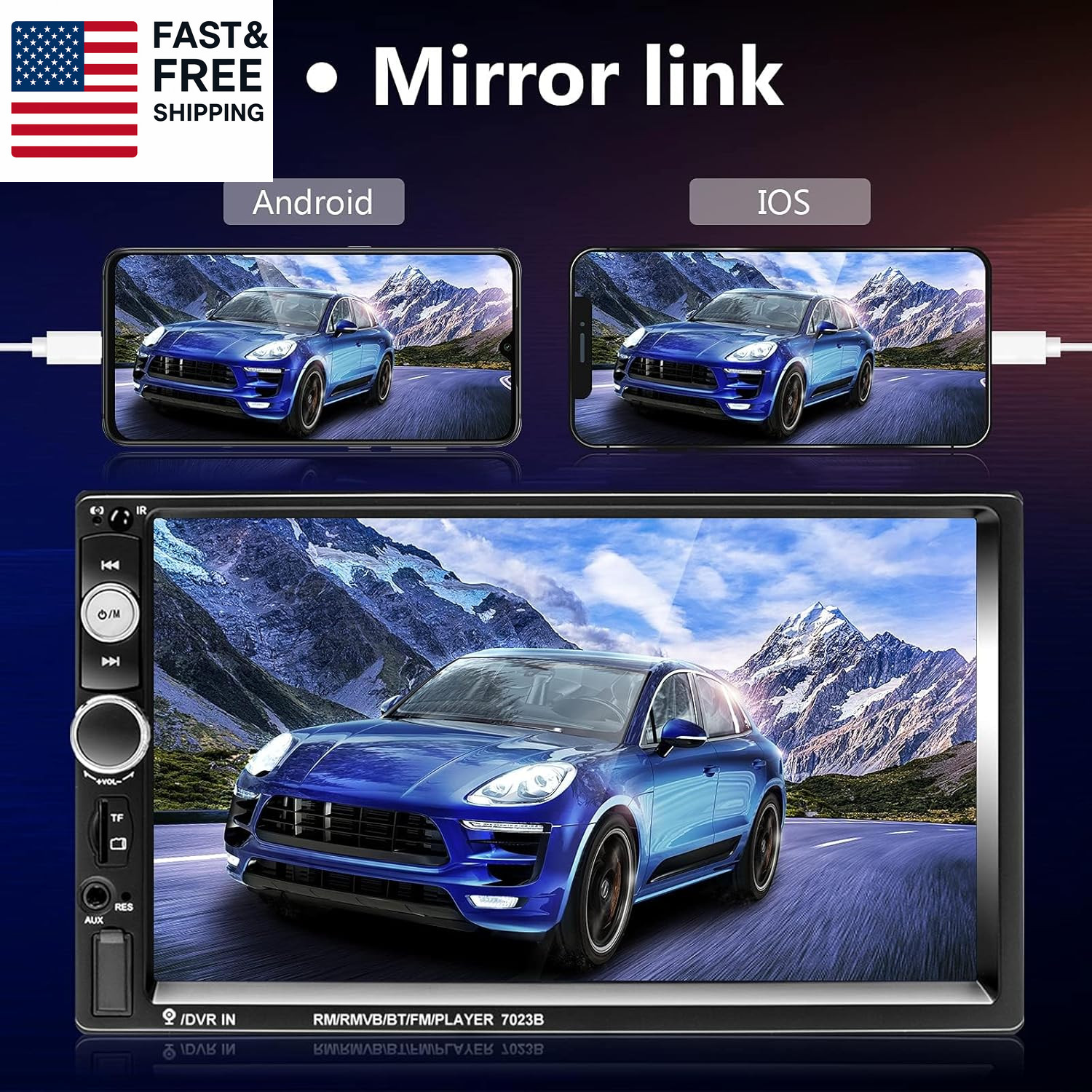 Double Din Car Stereo Radio 7 Inch Touch Screen Bluetooth Handsfree Mirror Link