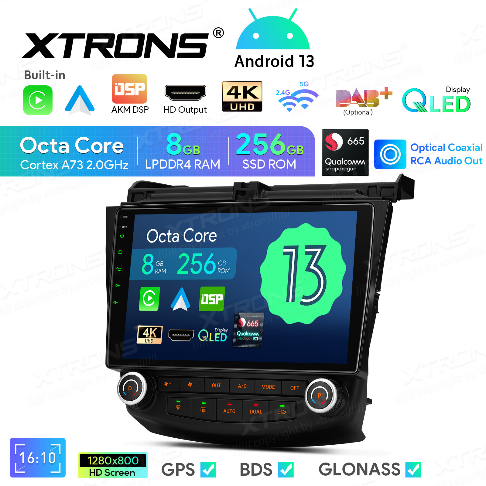 10.1″ QLED Android Car Stereo GPS 8Core 256GB 4G WiFi For Honda Accord