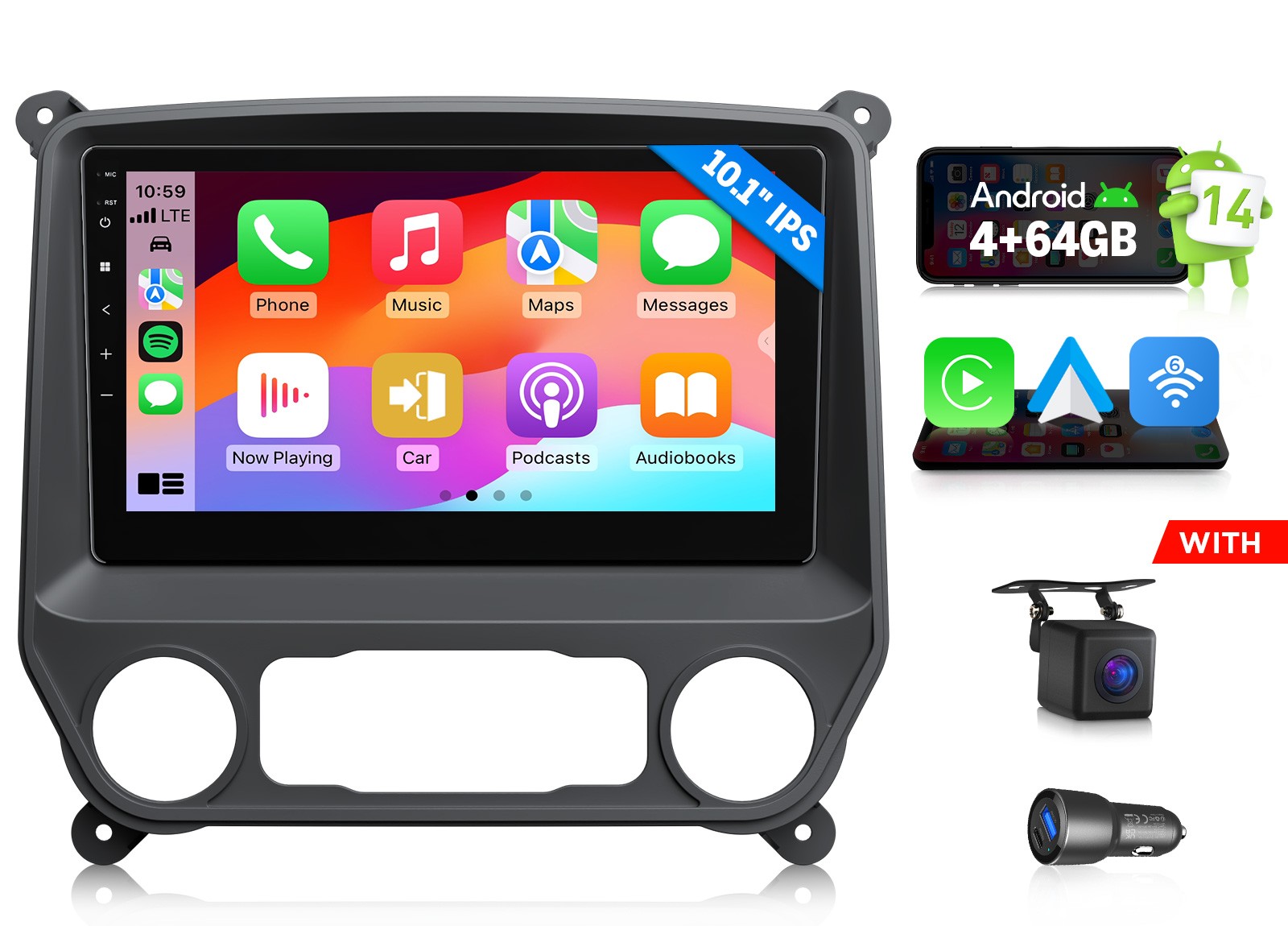 For Chevy Silverado 2014 2015 2016 2017 2018 Android 14 4+64G 10″ Car Stereo GPS