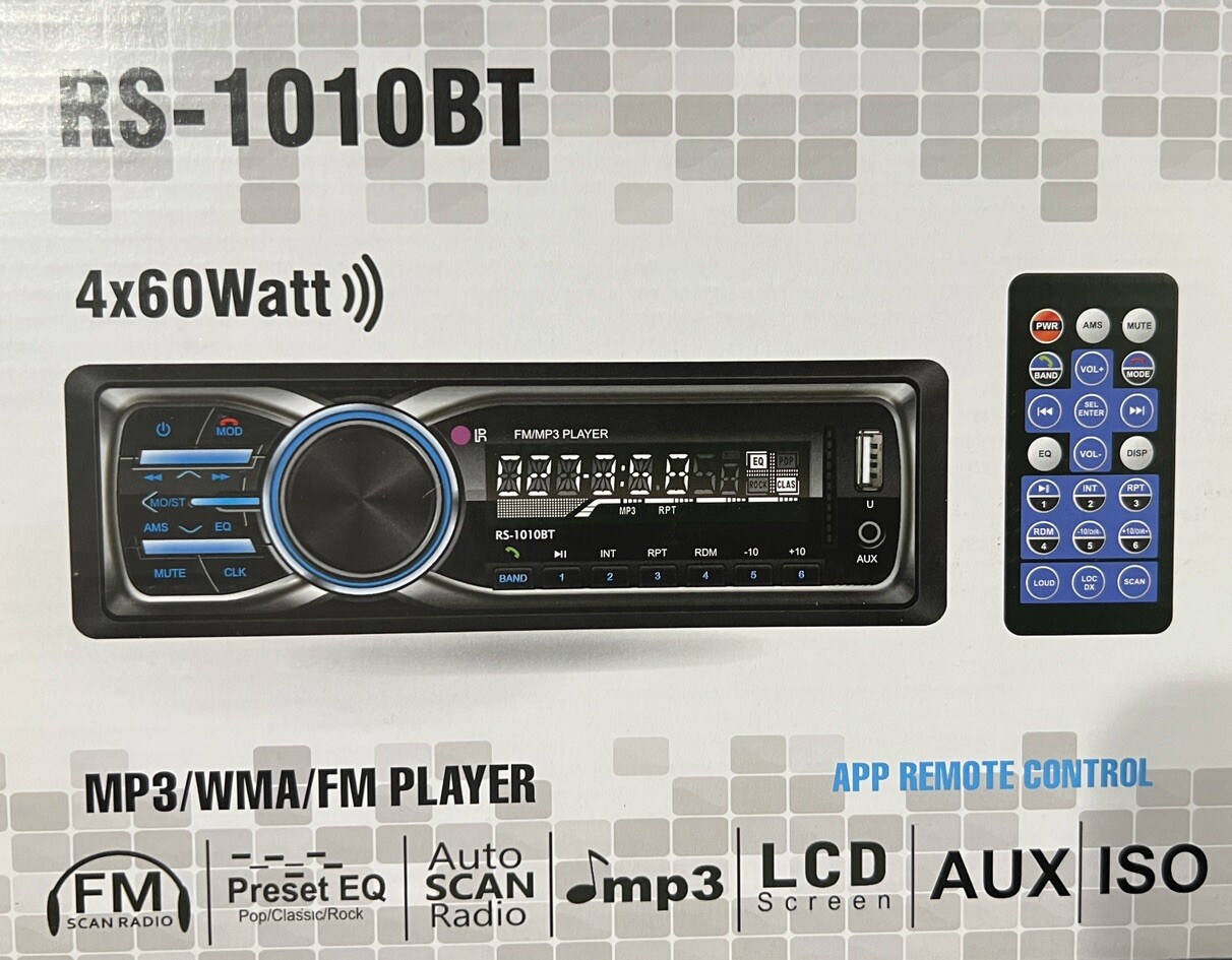 RS-1010BT Car Single DIN MP3 USB FM Player Bluetooth 4x60w Remote Control (S)