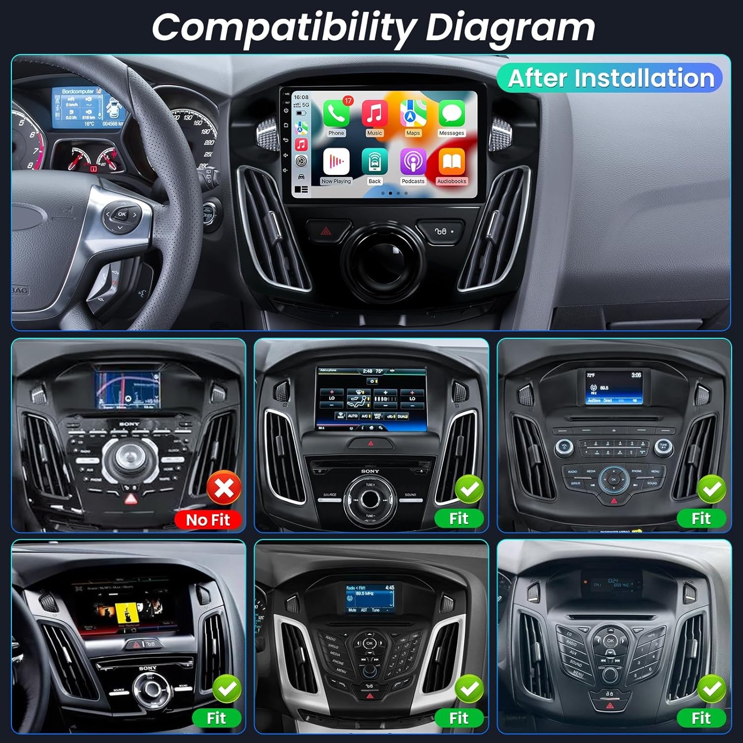 32G For Ford Focus 2012-2018 Car Radio Stereo Navi Carplay Screen Auto 1280*800
