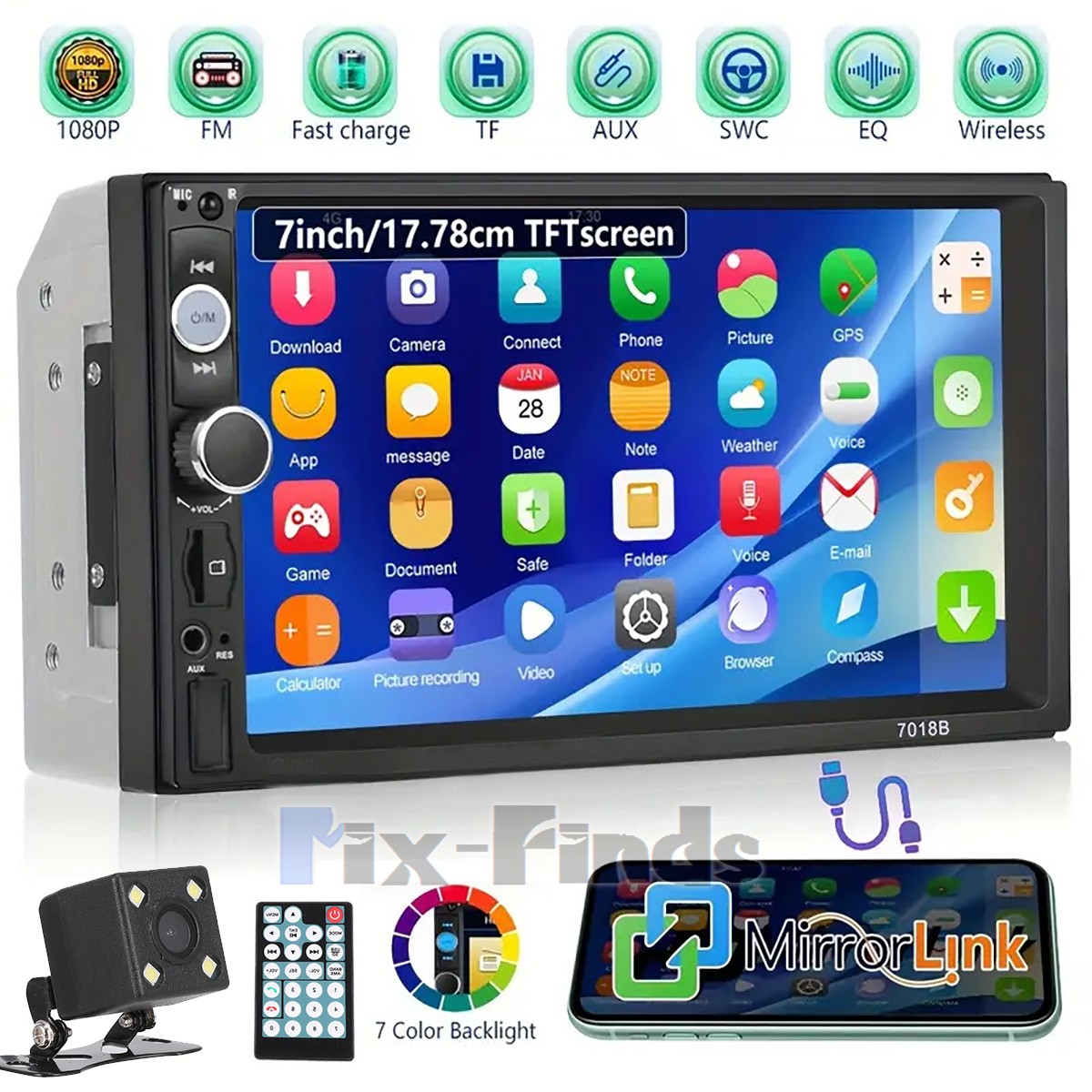 Double Din 7″ Car Stereo Radio with Touch Screen GPS Navigation Bluetooth New
