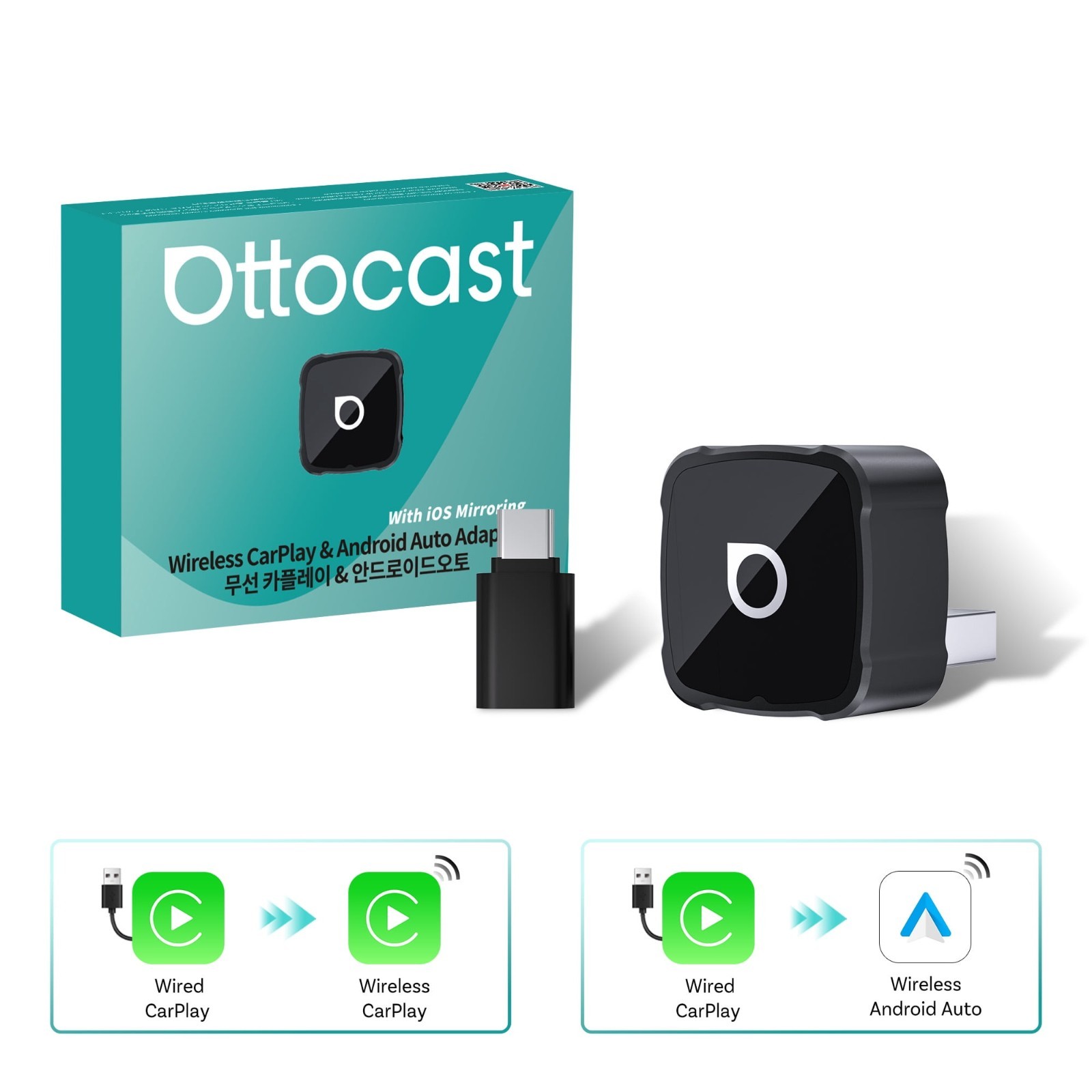 3in1 Ottocast Wireless Android Auto/CarPlay Adapter For Wired CarPlay +Airplay