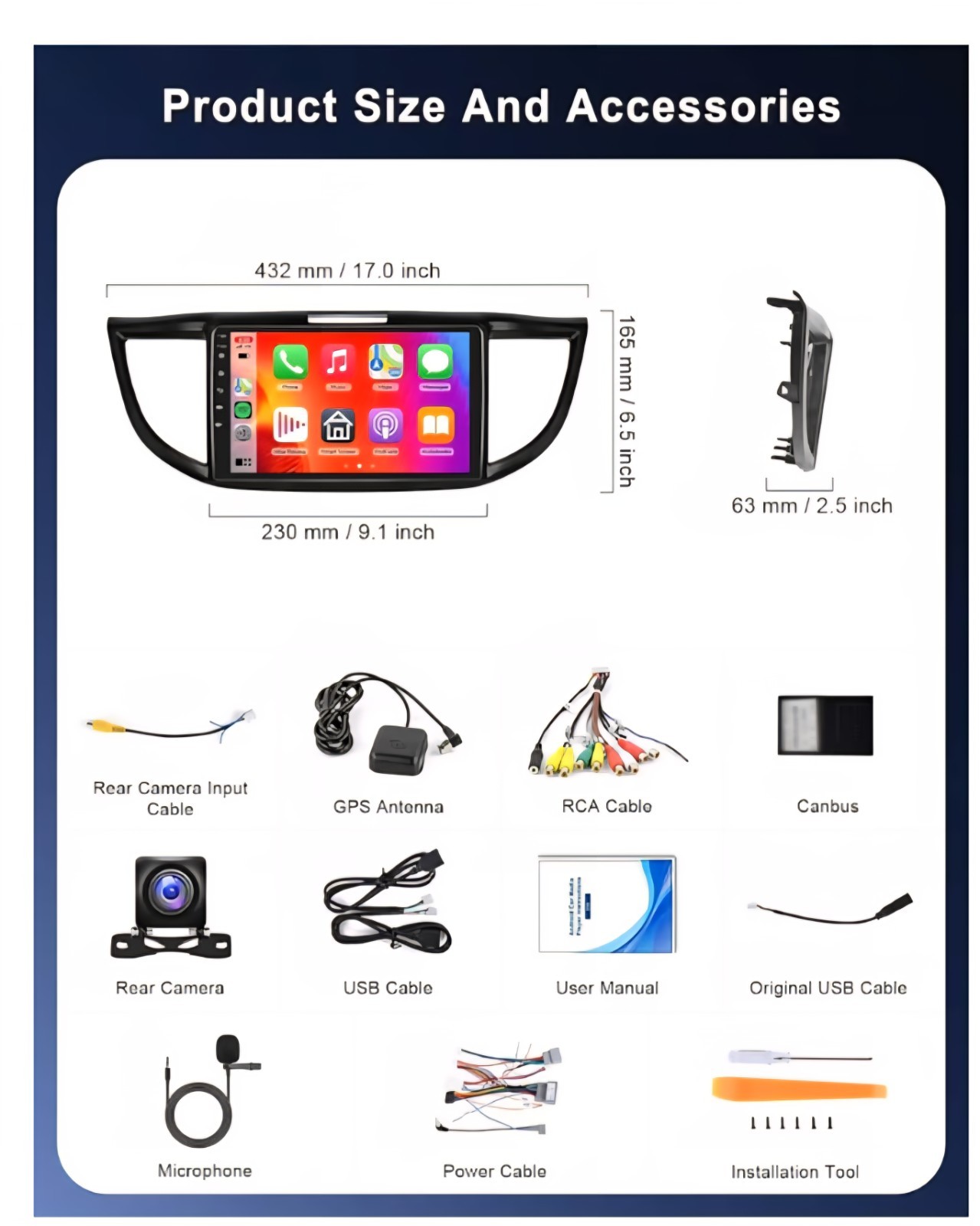 Android Auto Car Stereo, 9″ 1280×720 IPS Touchscreen for Honda CRV 2012-16