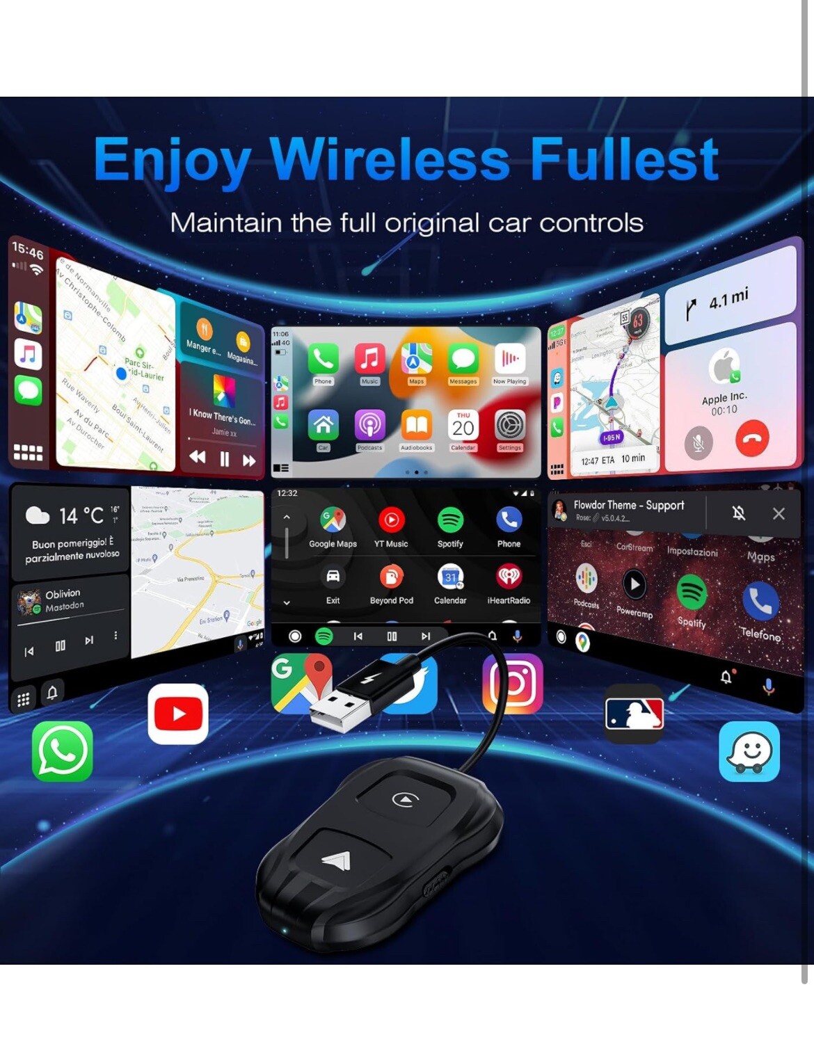 2-in-1 Wireless CarPlay Adapter & Android Auto 2024 Upgrade Dongle.
