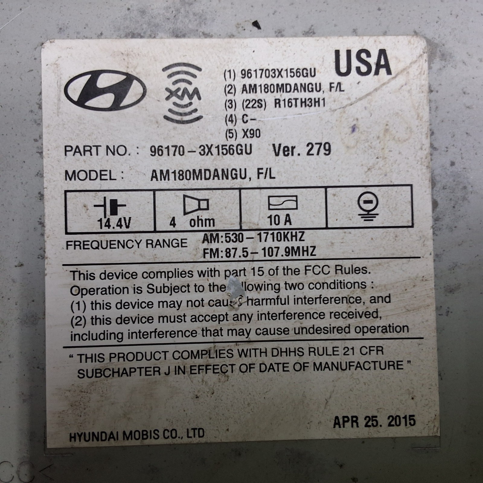 14 15 16 Hyundai Elantra sedan AM/FM XM CD radio receiver OEM 96170-3X156GU