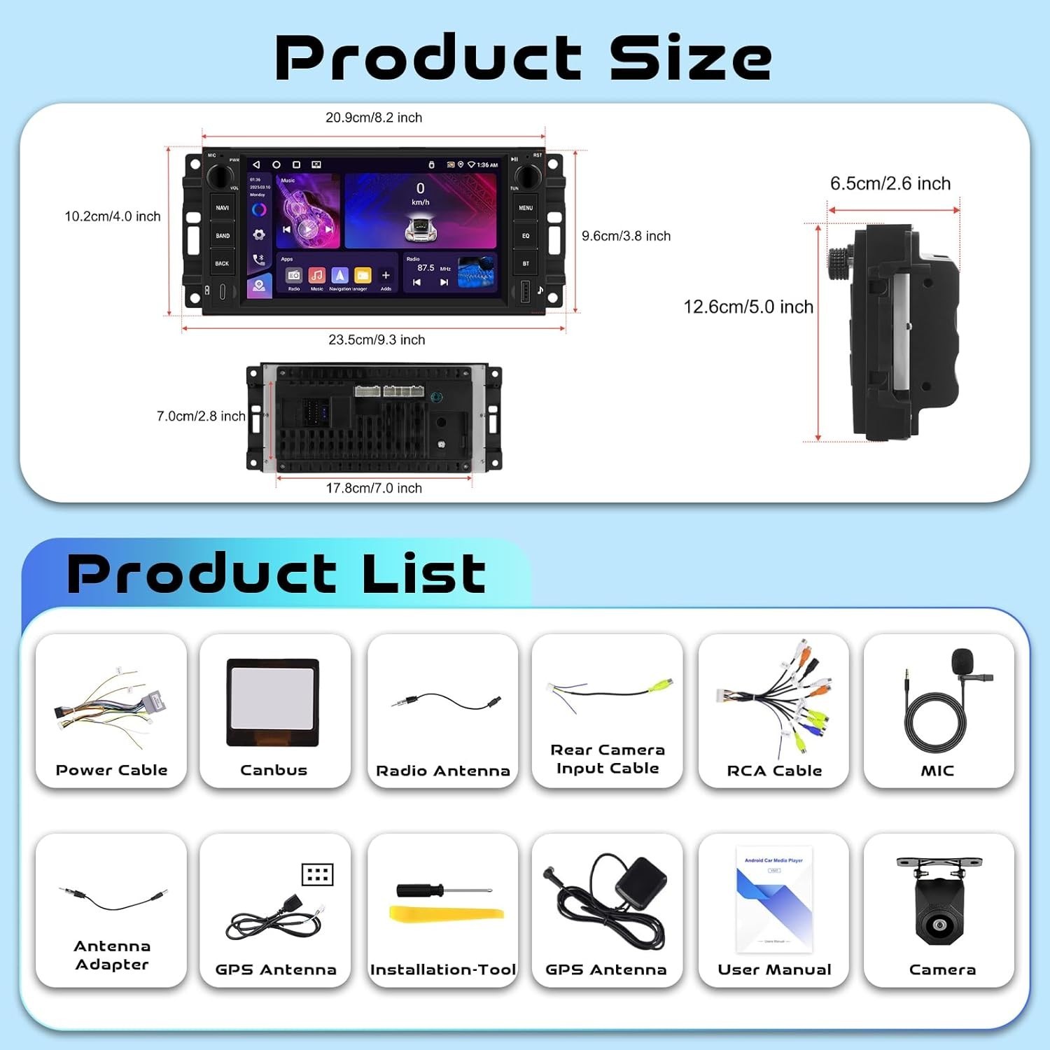 6.86″ 4+64G Android Auto Carplay Dodge RAM Jeep Wrangler Chrysler 300 1999-2007