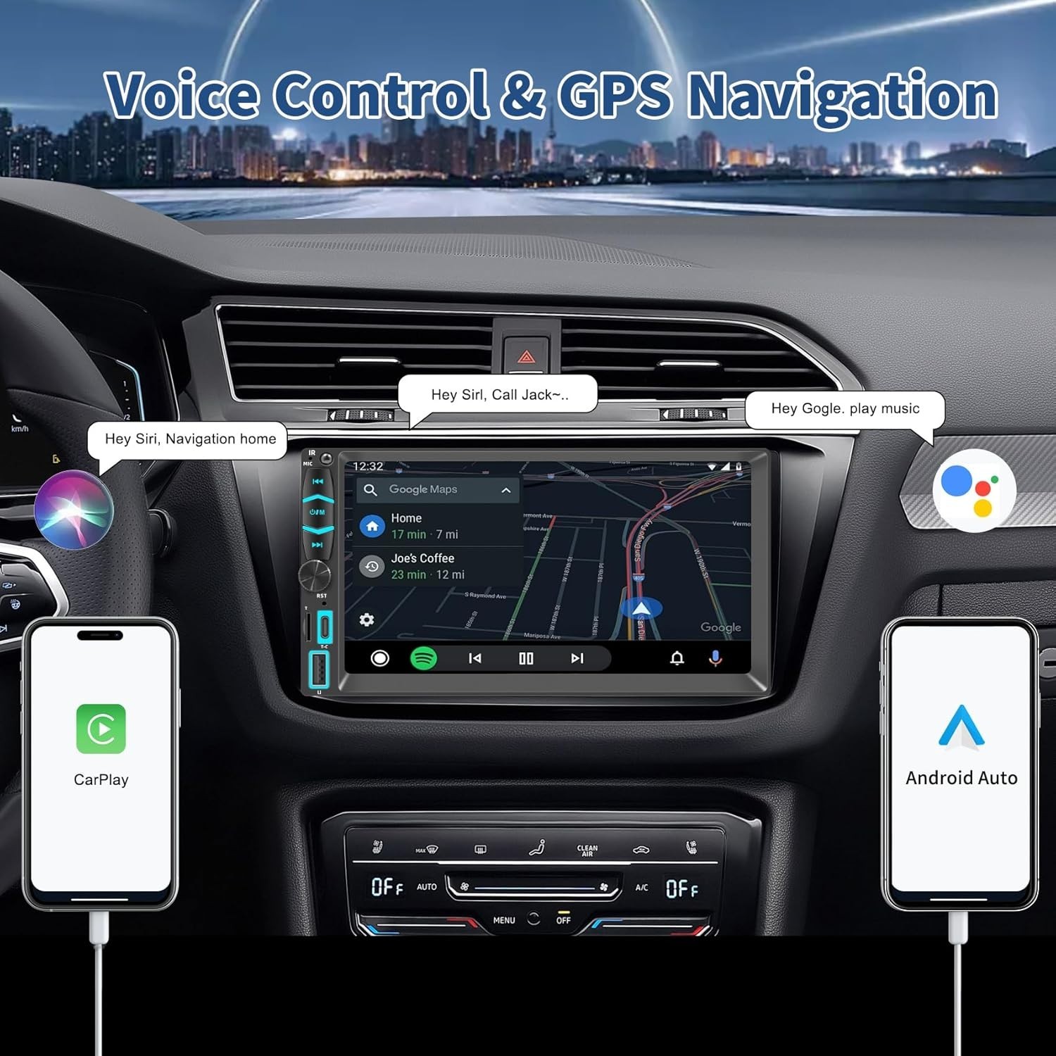 Upgraded Apple Carplay & Android Universal Radio, Mirror Link, Backup Camera,