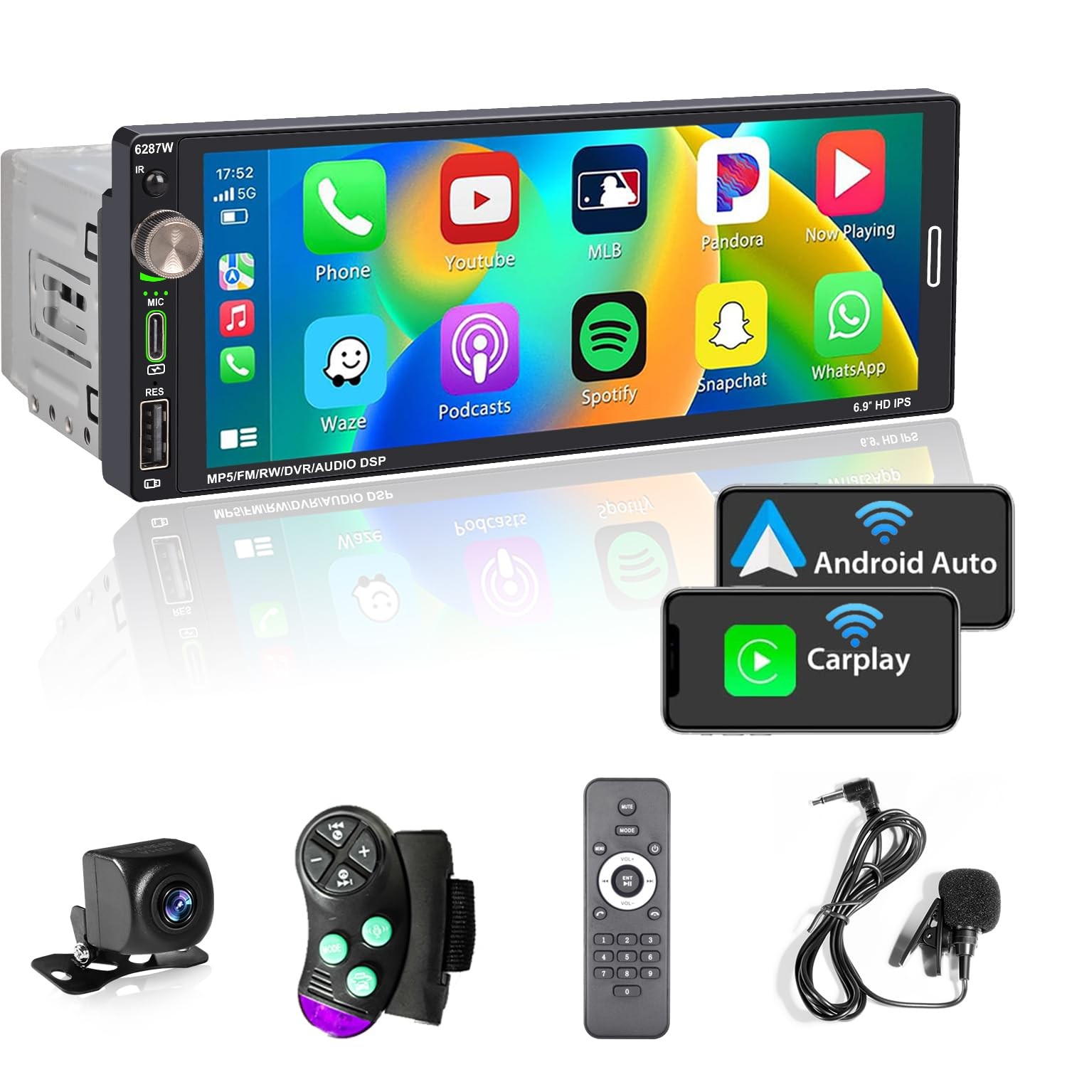 Alondy Single Din Car Touchscreen Radio (6.9-inch) Compatible with [Wireless]…