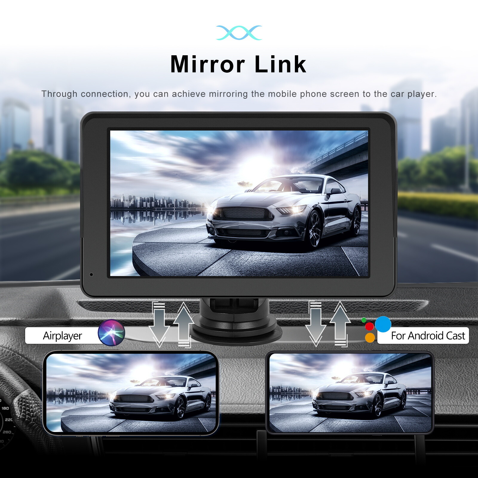 7″ Portable Car Stereo Wireless Apple CarPlay Android Auto BT GPS Radio + Camera