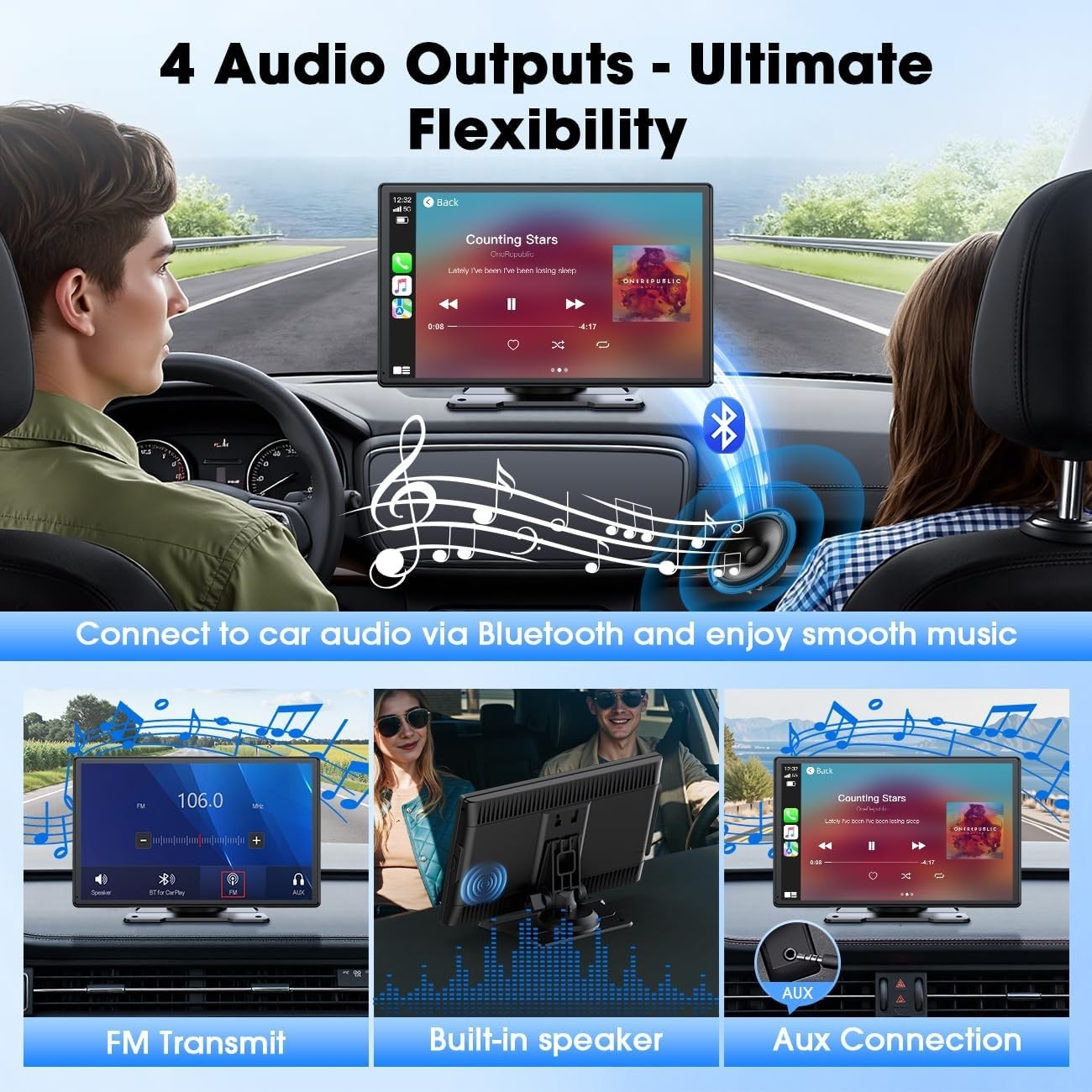 9” Wireless CarPlay & Android Auto with Enhanced Audio Outputs and Grip Mount