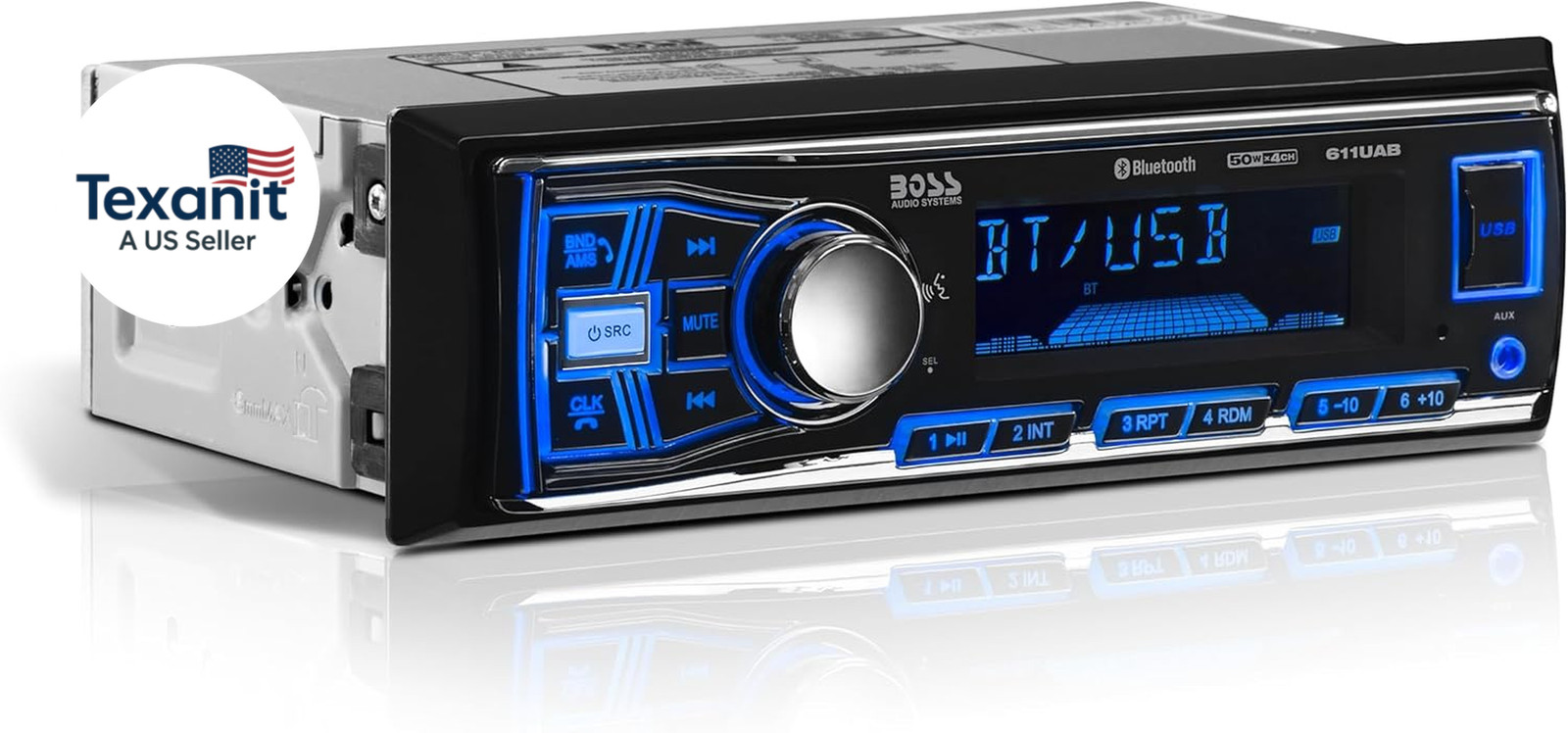 611UAB Car Stereo – Single Din, Bluetooth, No CD DVD Player, AM/FM Radio Receive