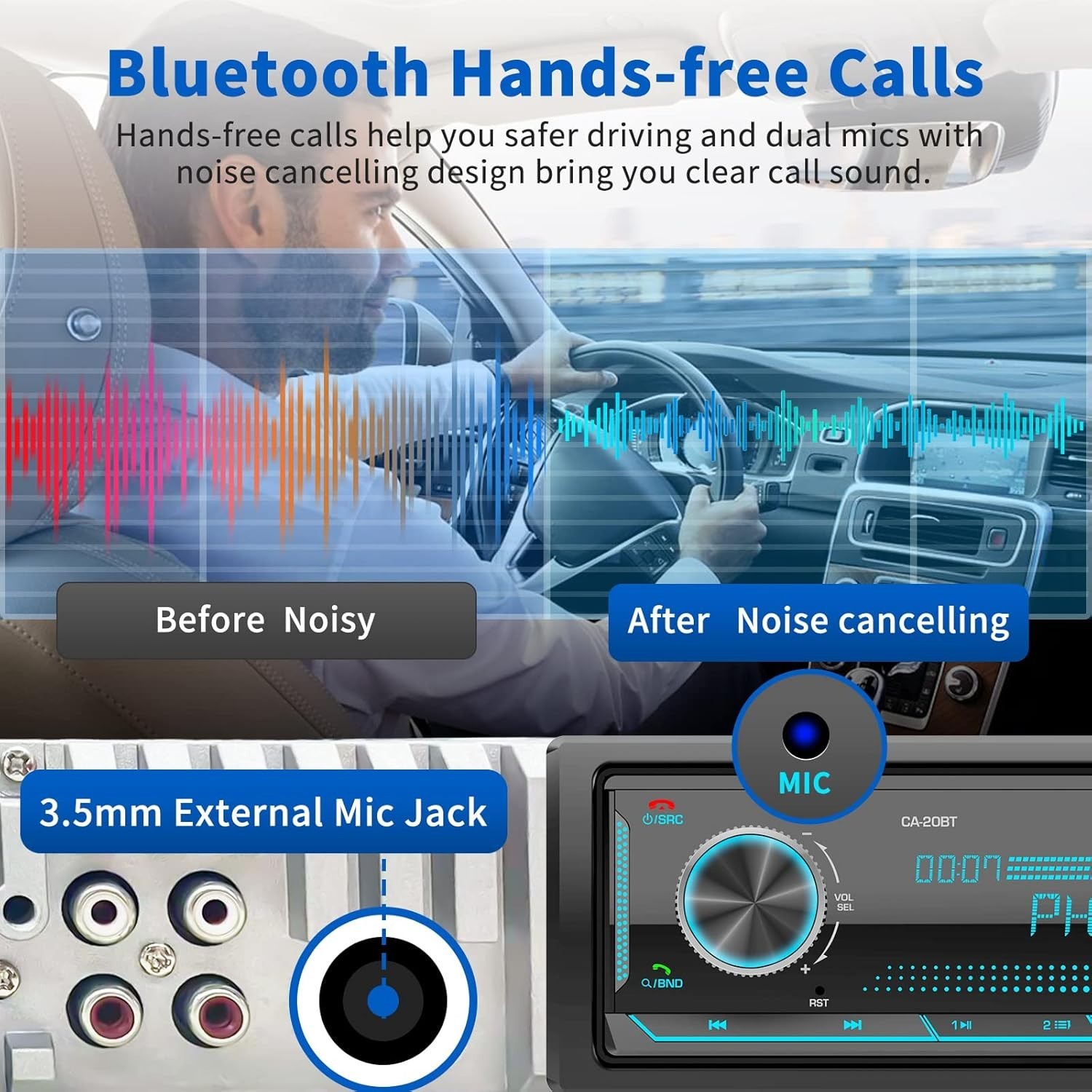Powerful 300W Bluetooth Car Radio with Multi-Color Display & Hands-Free Calls