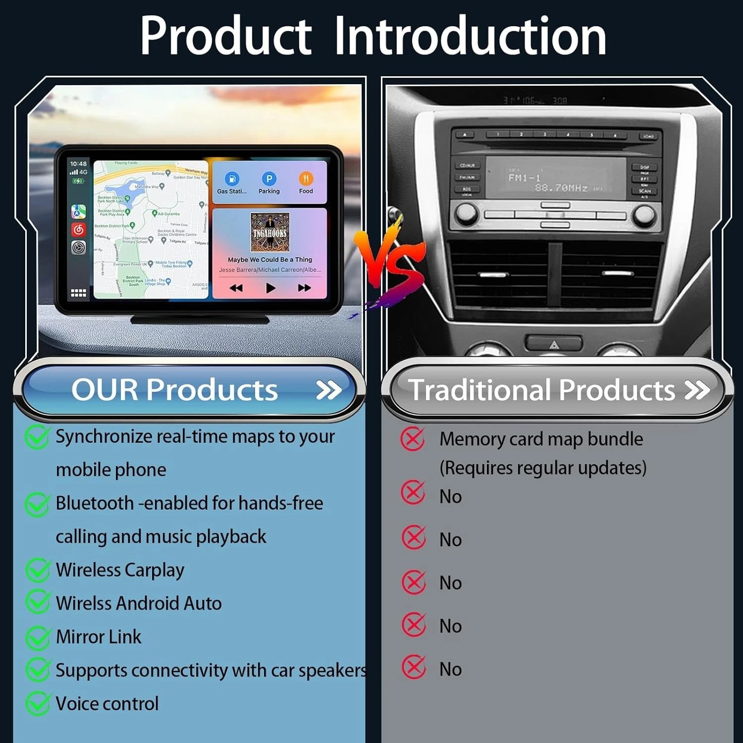Universal Portable IPS 7inches android auto Apple CarPlay